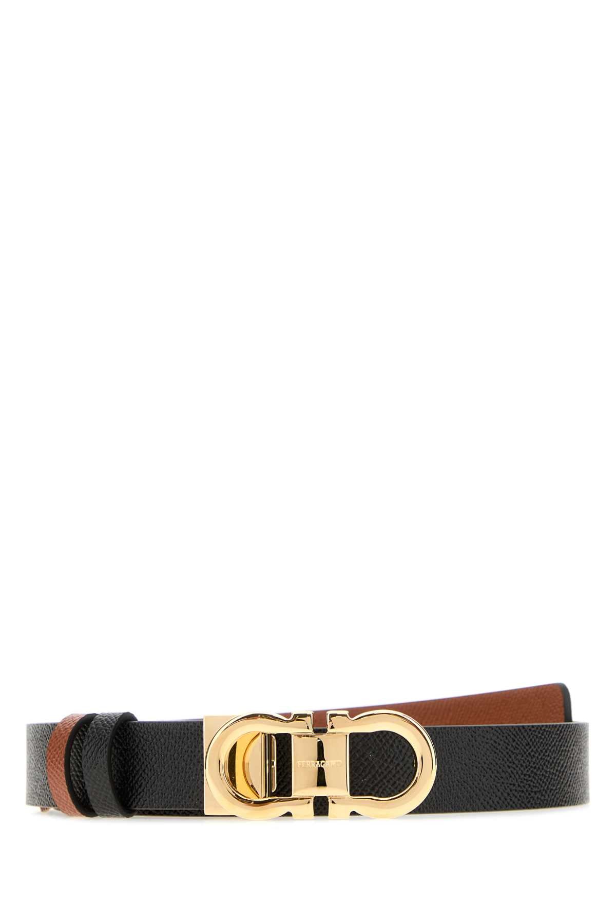 Salvatore Ferragamo Women Black Leather Reversible Belt FERRAGAMO