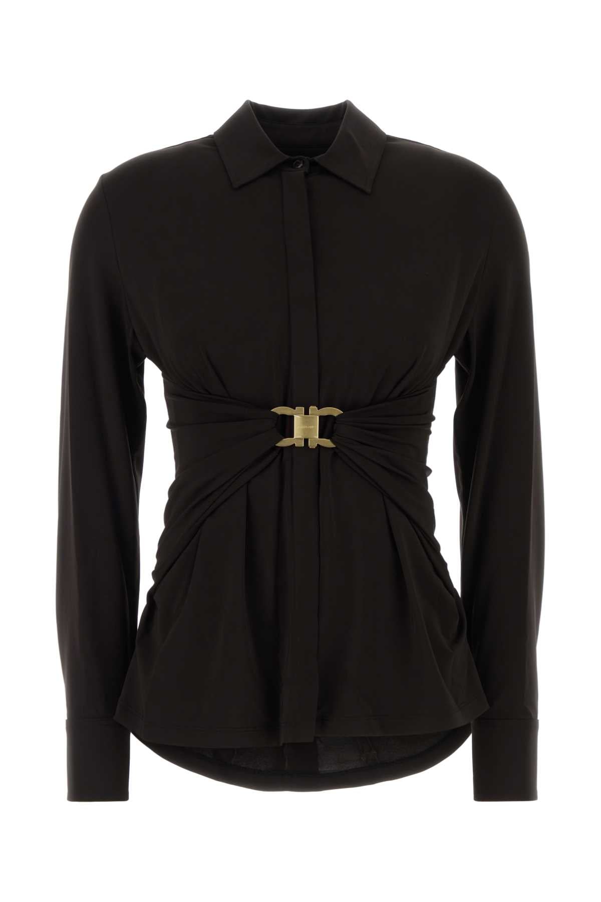 Salvatore Ferragamo Women Dark Brown Stretch Viscose Shirt FERRAGAMO