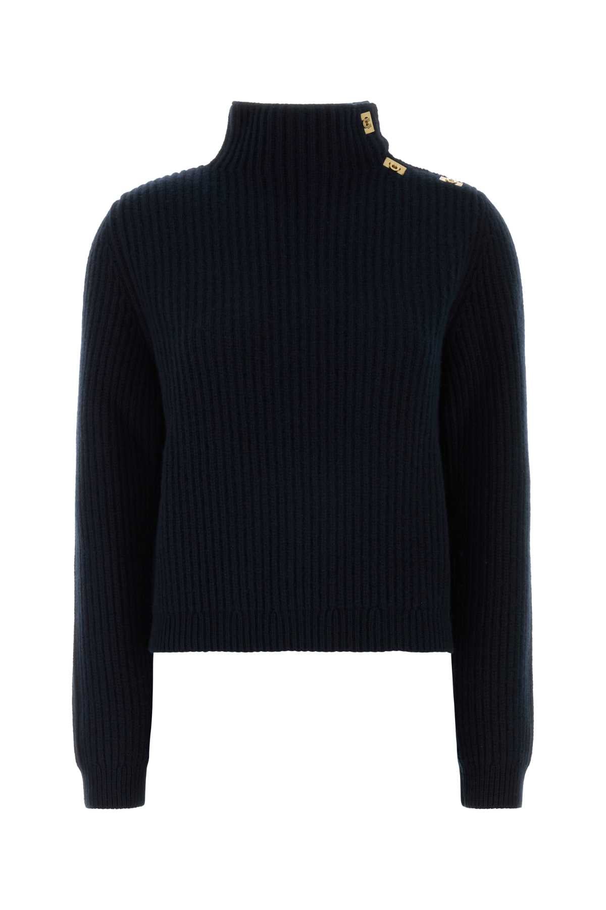 Salvatore Ferragamo Women Navy Blue Wool Blend Sweater FERRAGAMO