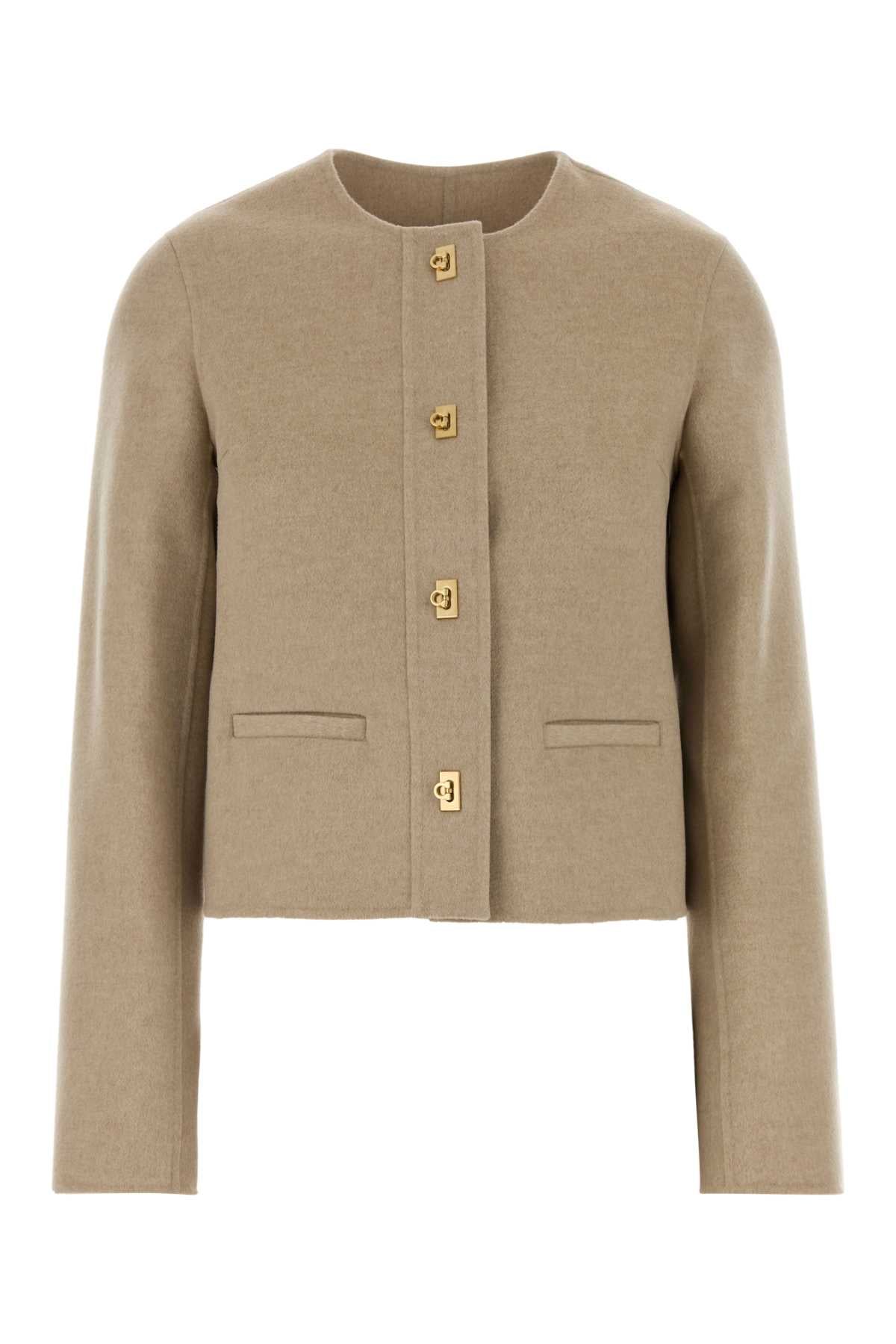 Salvatore Ferragamo Women Sand Wool Blend Blazer FERRAGAMO