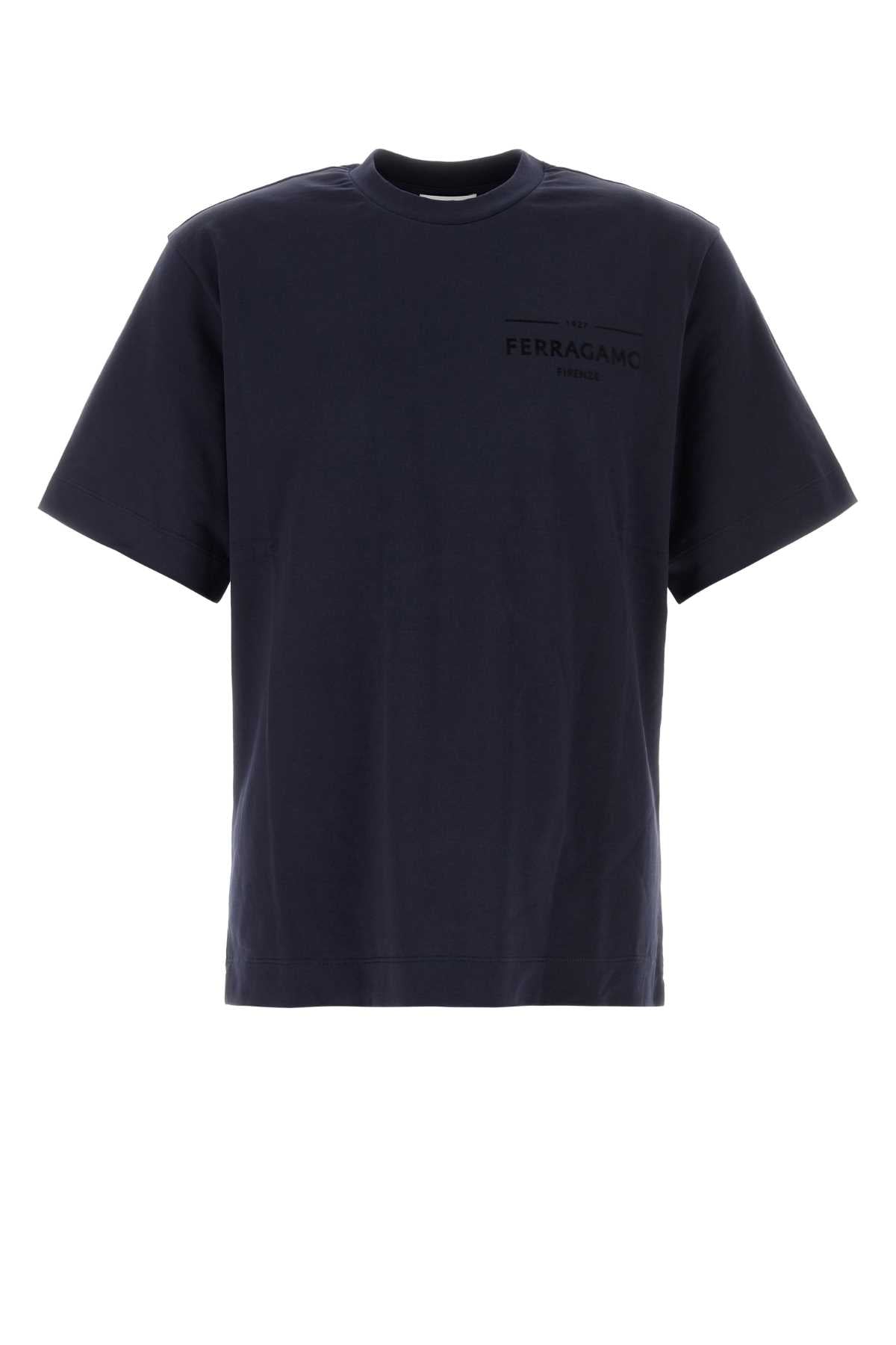 Salvatore Ferragamo Men Navy Blue Cotton T-Shirt FERRAGAMO