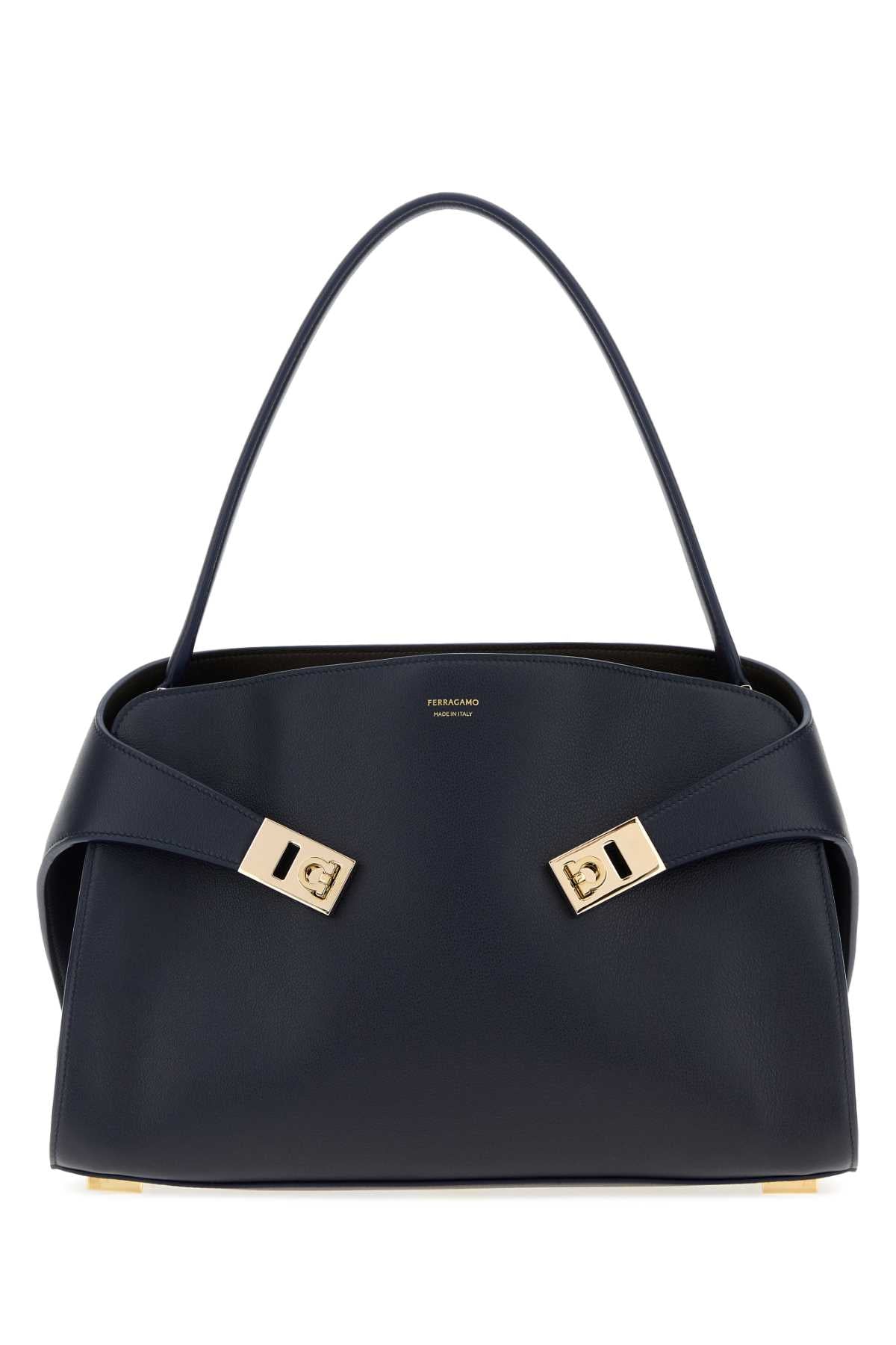 Salvatore Ferragamo Women Navy Blue Leather Medium Hug Soft Shoulder Bag FERRAGAMO