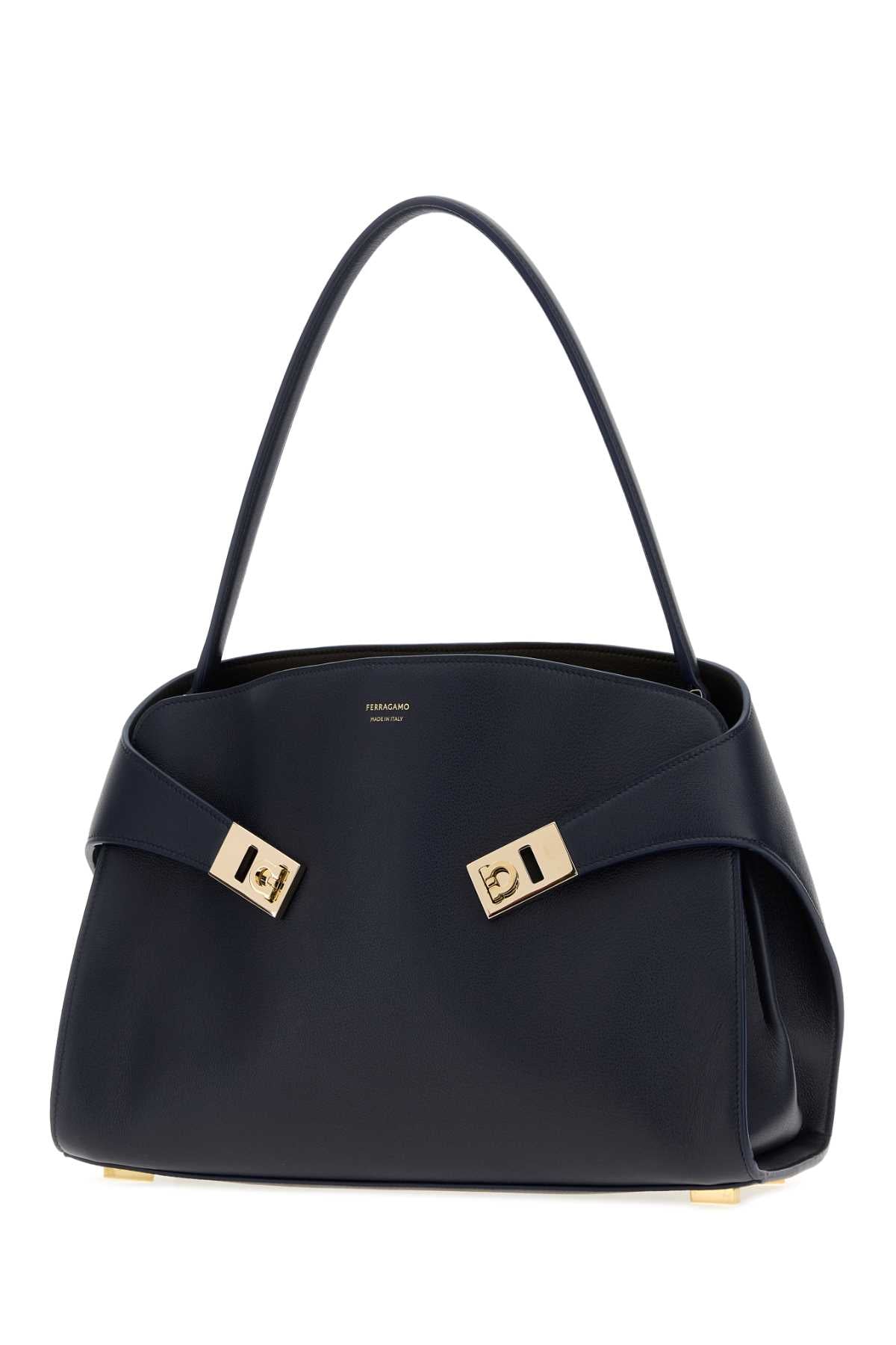 Salvatore Ferragamo Women Navy Blue Leather Medium Hug Soft Shoulder Bag FERRAGAMO