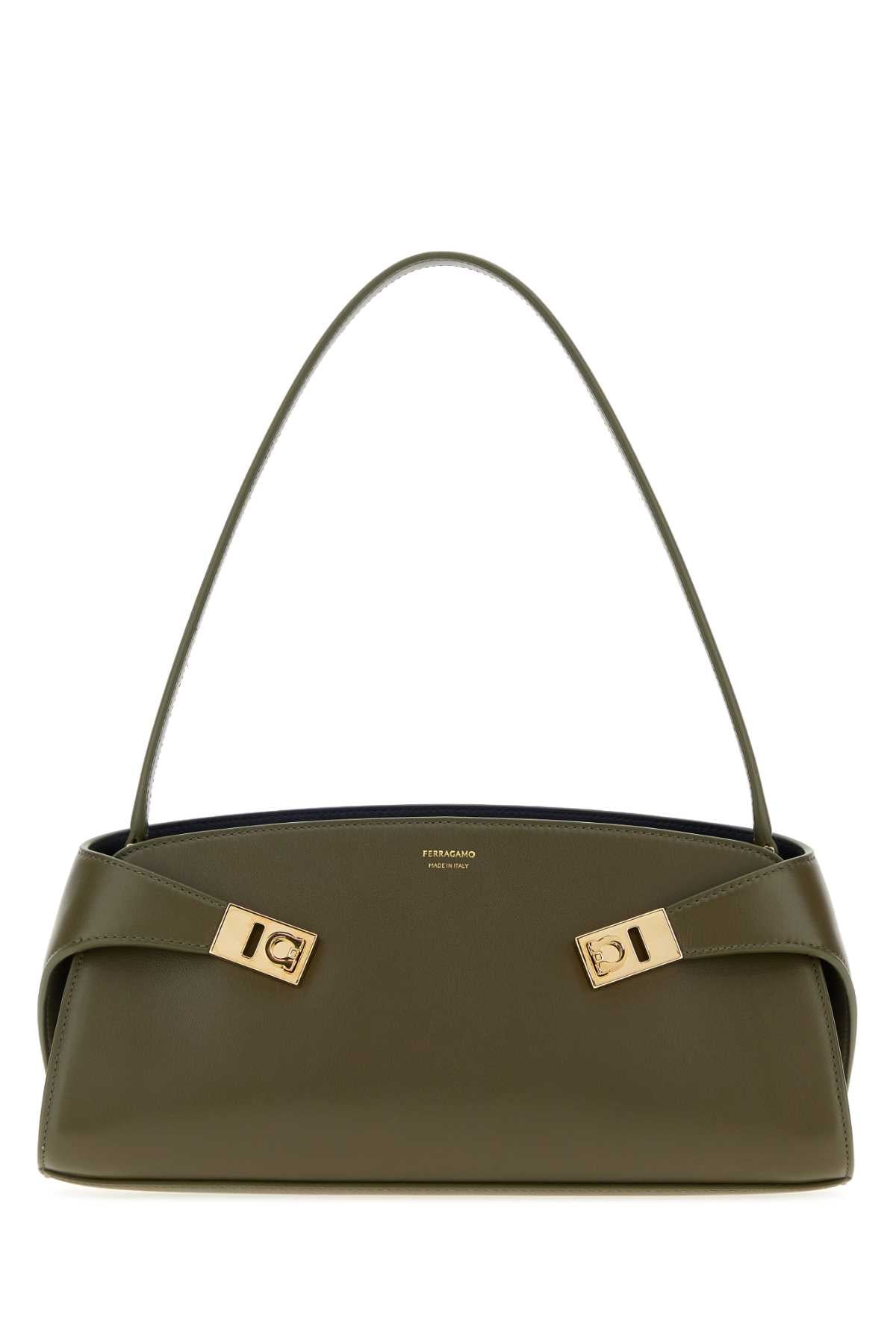 Salvatore Ferragamo Women Olive Green Leather Hug Shoulder Bag FERRAGAMO