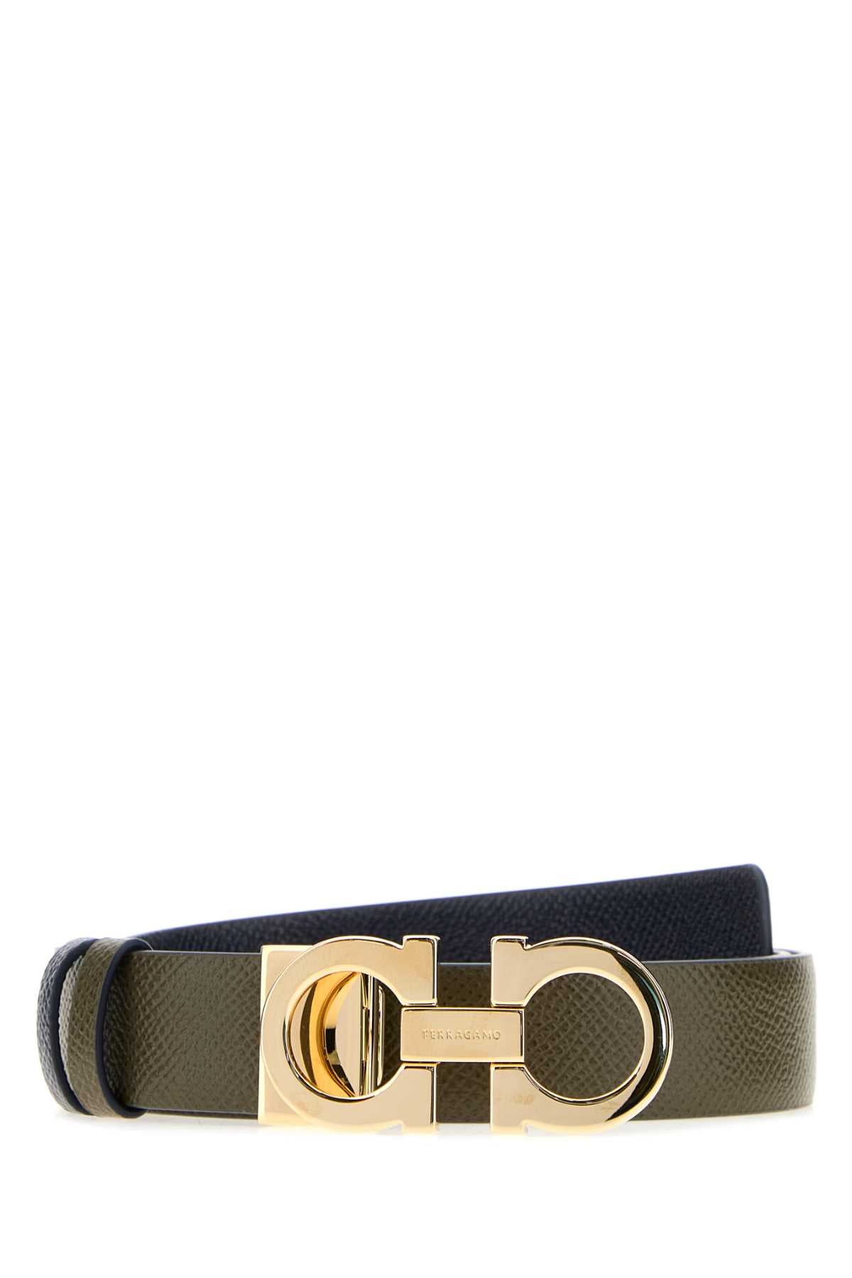 Salvatore Ferragamo Women Army Green Leather Reversibile Belt FERRAGAMO