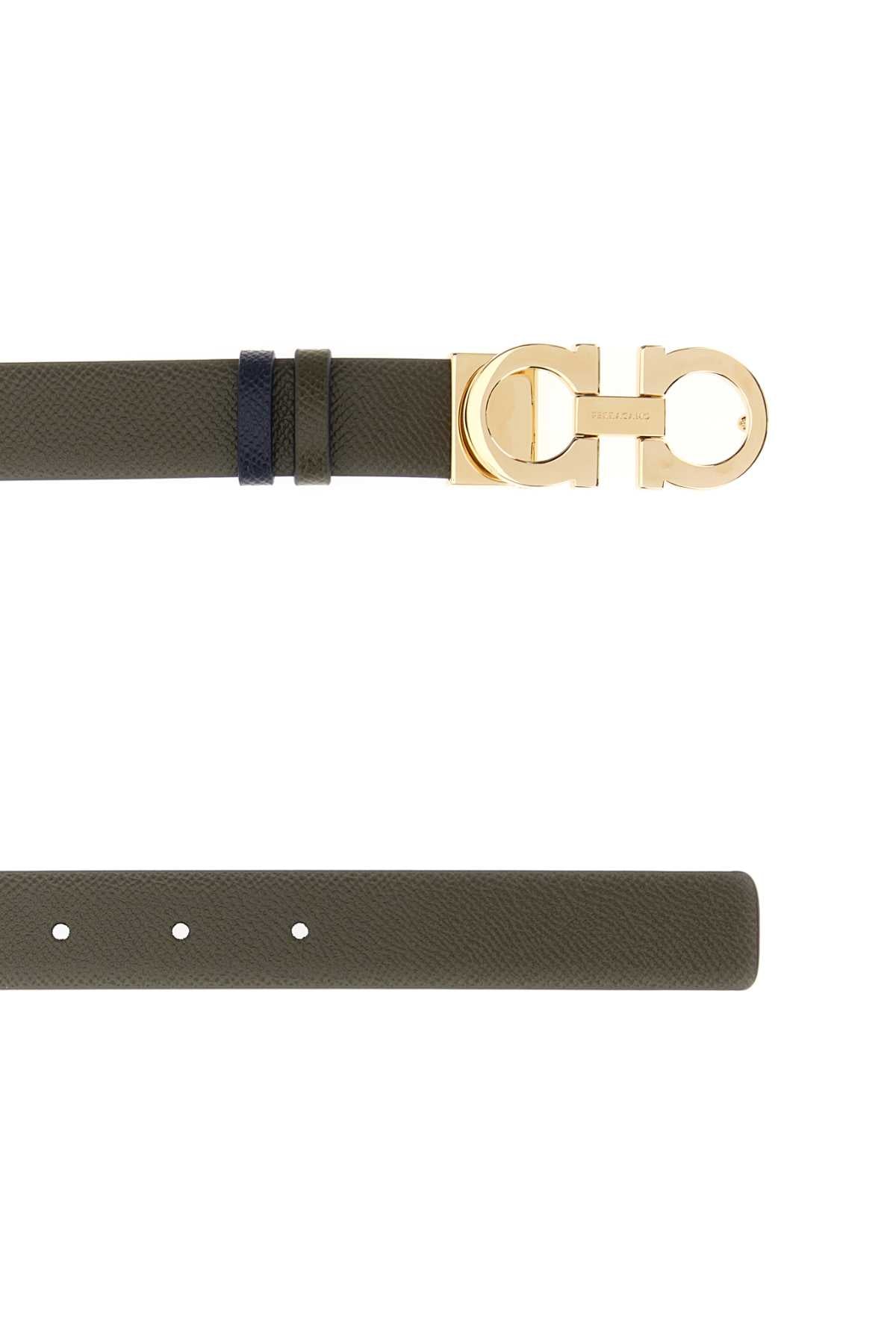 Salvatore Ferragamo Women Army Green Leather Reversibile Belt FERRAGAMO