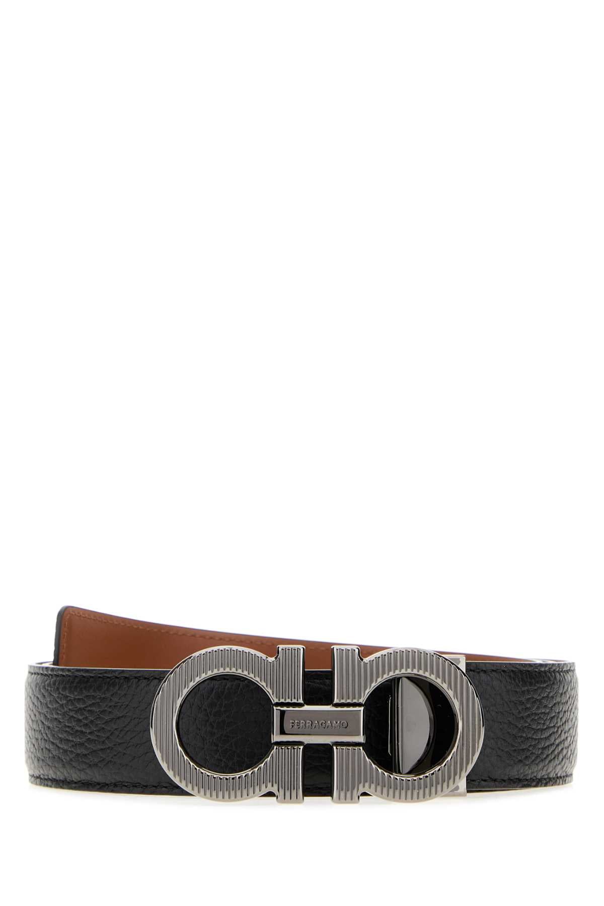 Salvatore Ferragamo Men Black Leather Reversible Belt FERRAGAMO