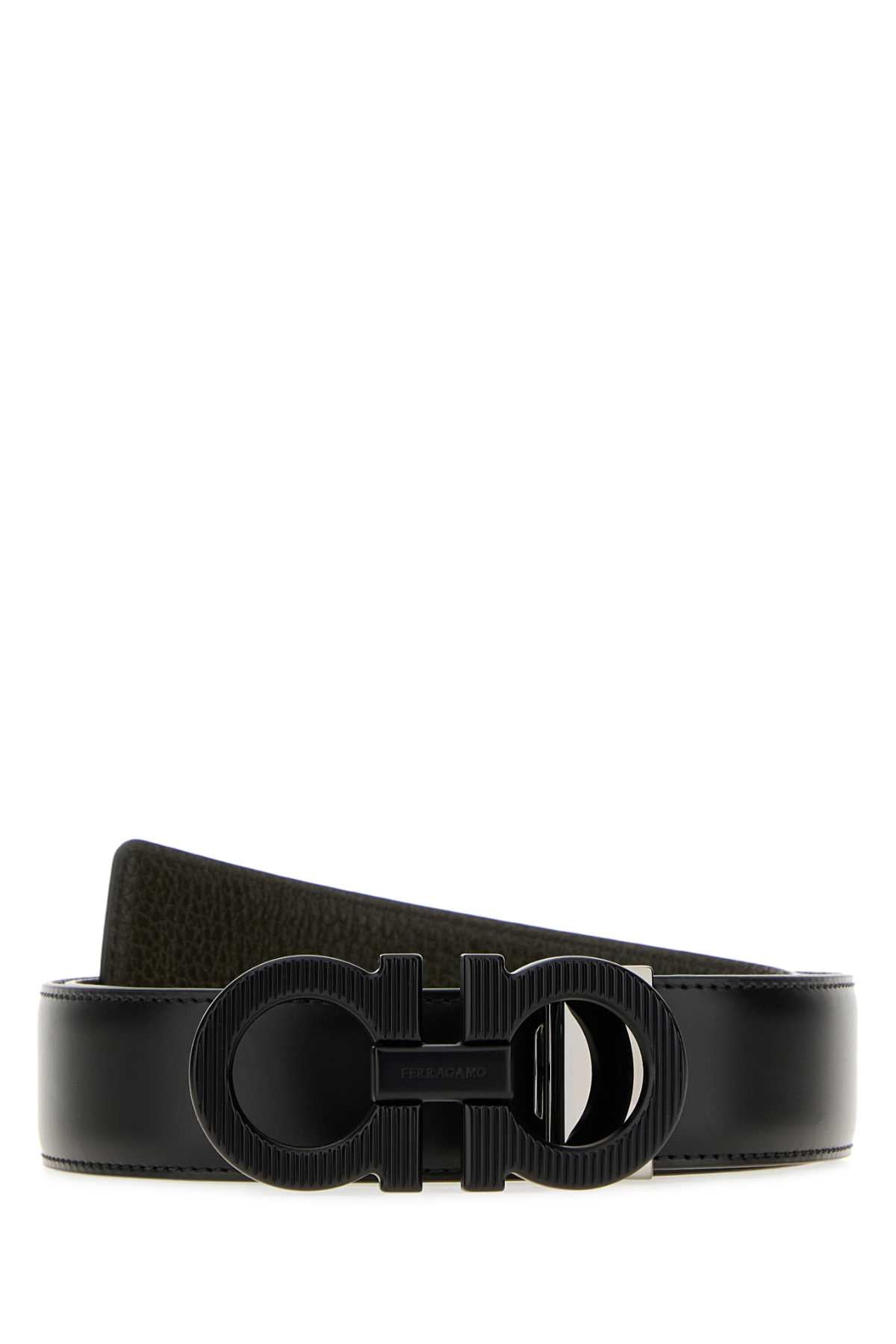 Salvatore Ferragamo Men Black Leather Reversible Belt FERRAGAMO