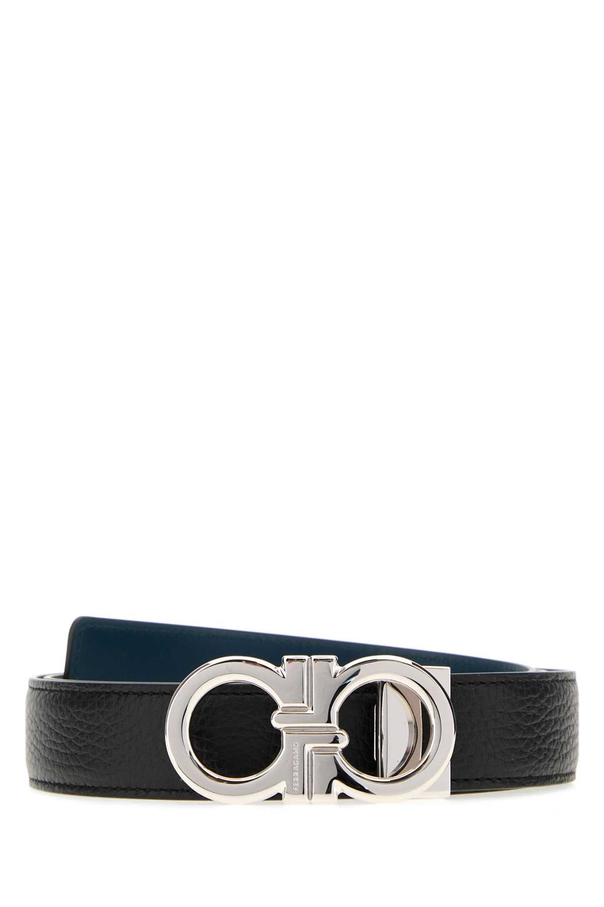 Salvatore Ferragamo Men Black Leather Reversible Belt FERRAGAMO