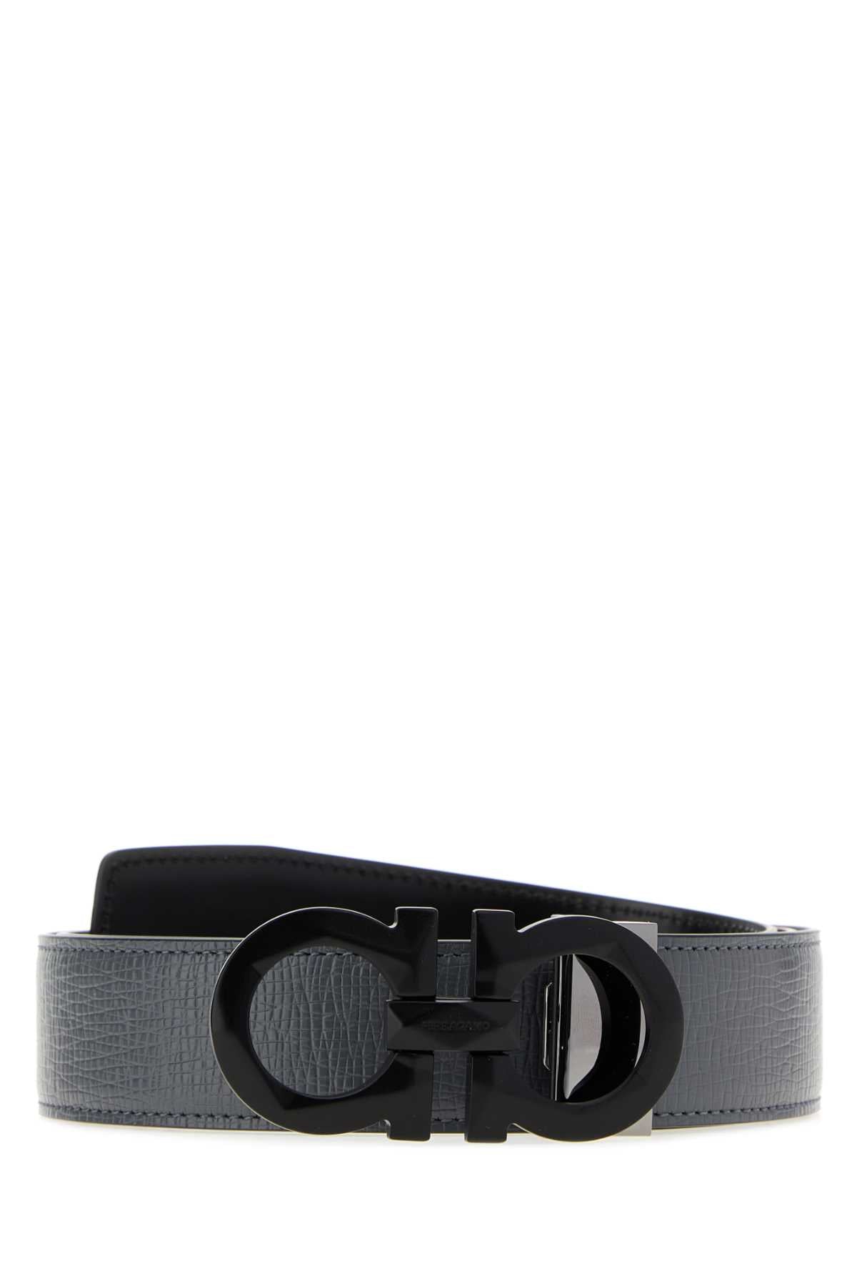 Salvatore Ferragamo Men Dark Grey Leather Reversible Belt FERRAGAMO
