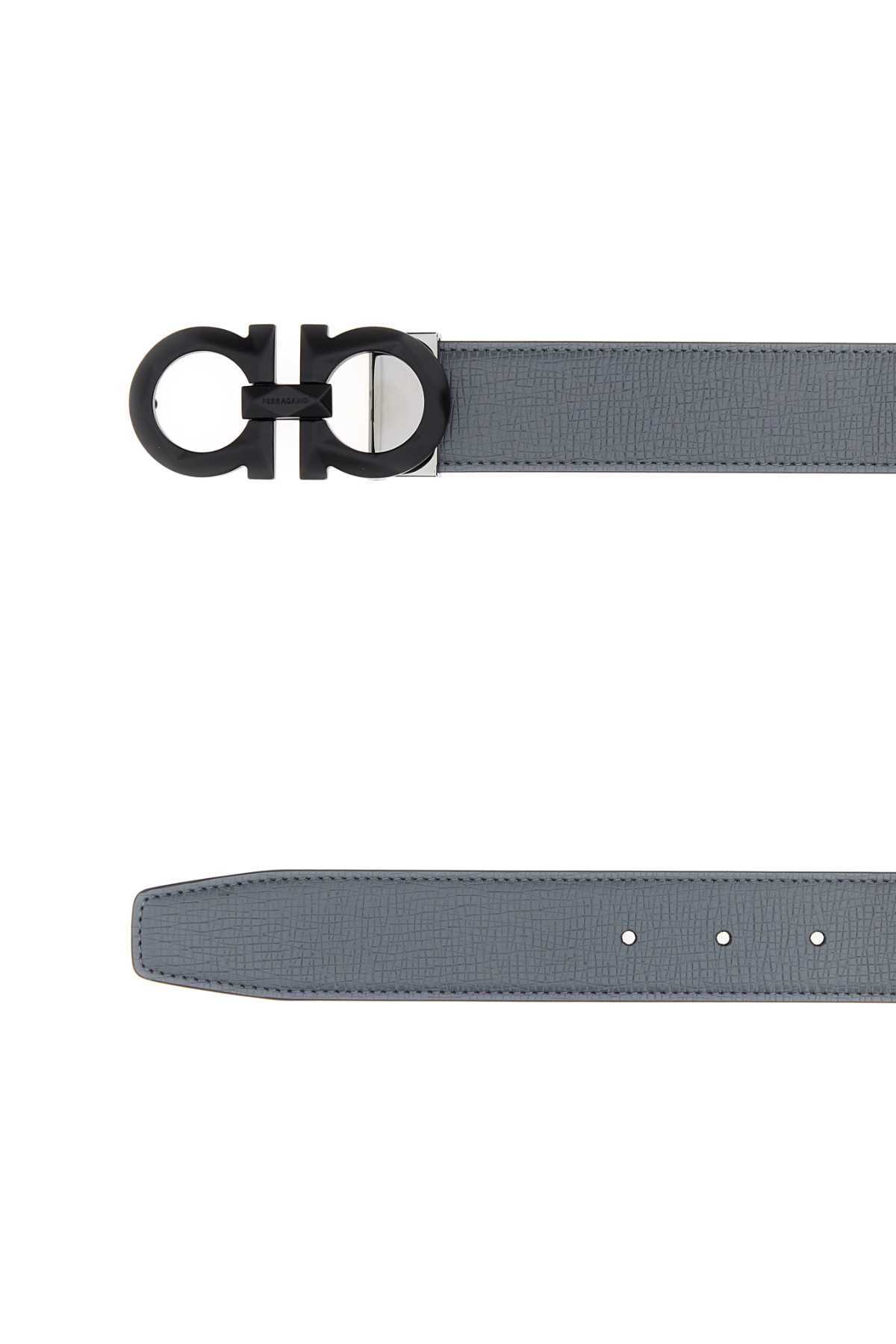 Salvatore Ferragamo Men Dark Grey Leather Reversible Belt FERRAGAMO