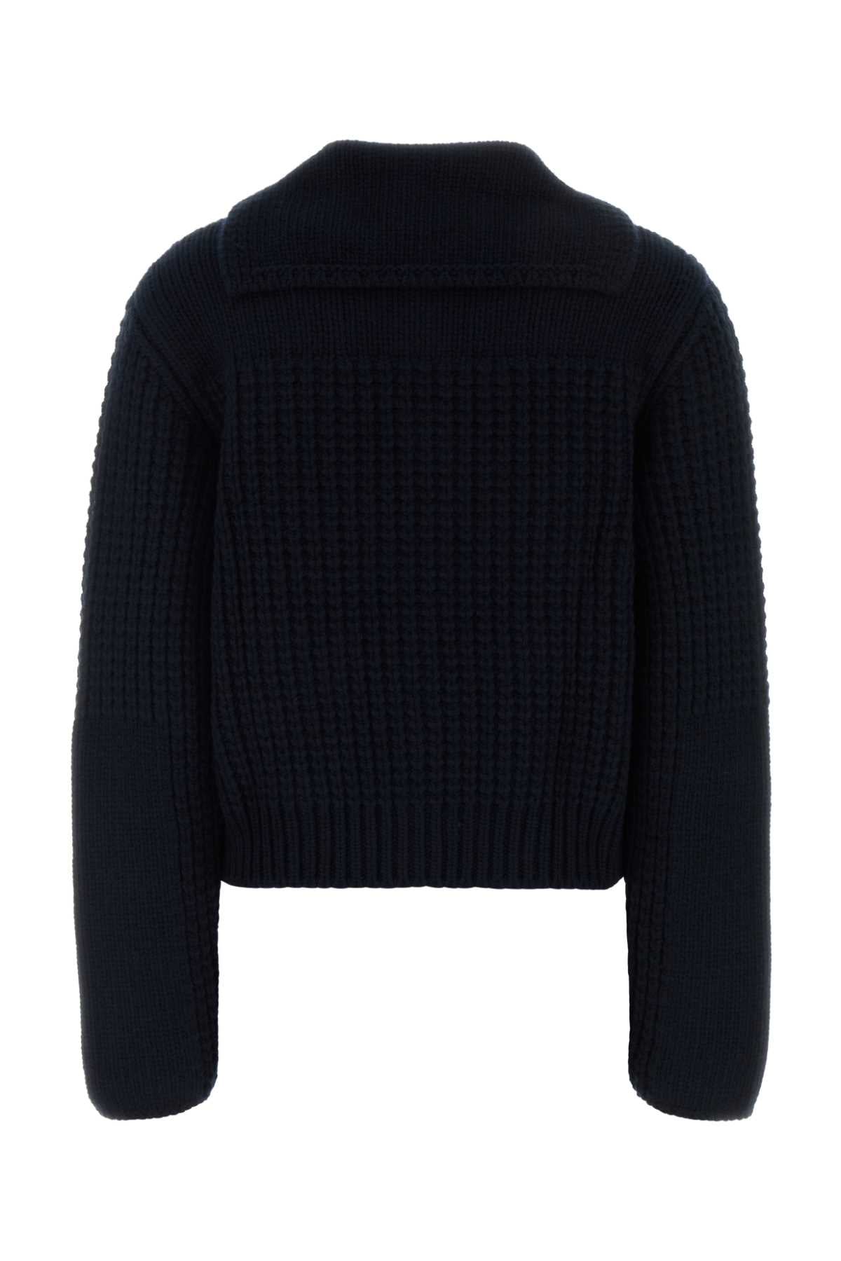 Salvatore Ferragamo Women Navy Blue Wool Blend Cardigan FERRAGAMO