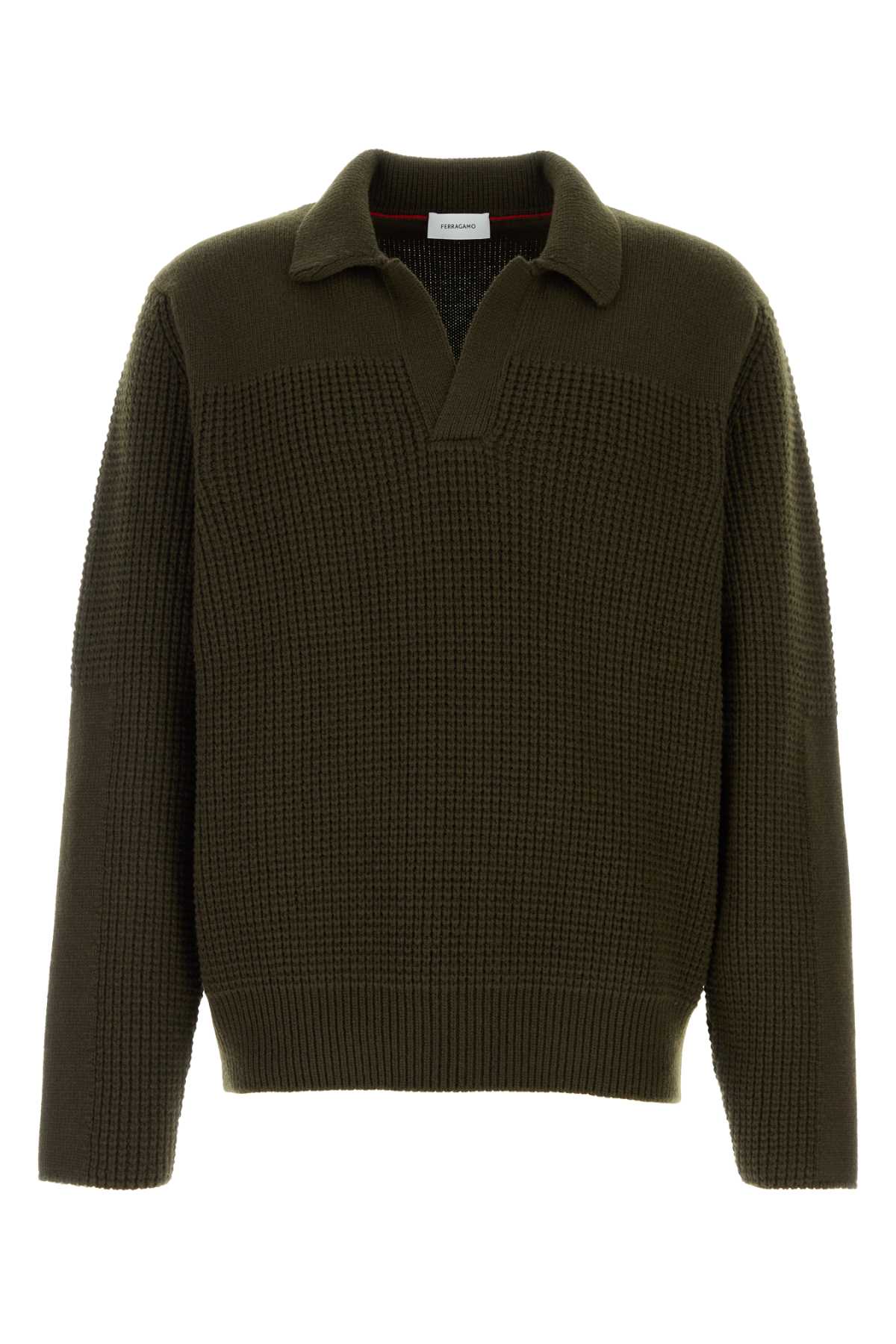 Salvatore Ferragamo Men Olive Green Wool Sweater FERRAGAMO