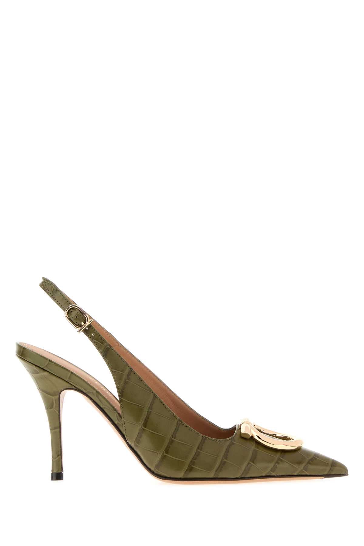Salvatore Ferragamo Women Olive Green Leather Sara Pumps FERRAGAMO