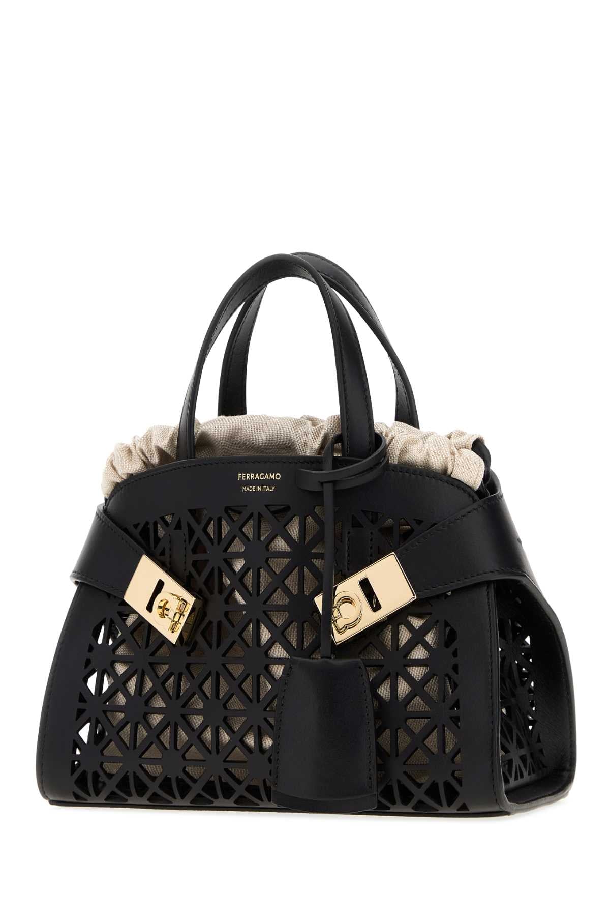 Salvatore Ferragamo Women Black Leather Mini Hug Handbag FERRAGAMO