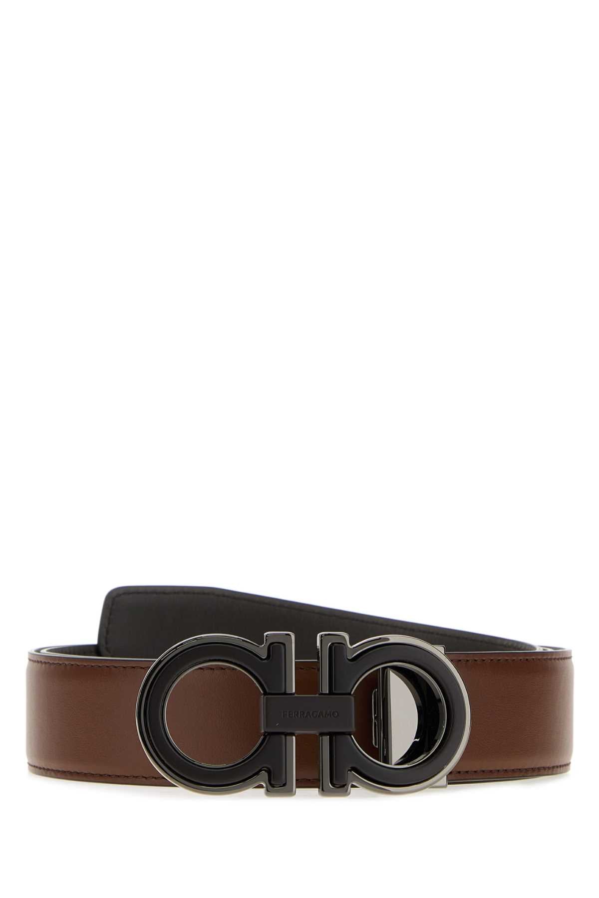 Salvatore Ferragamo Men Brown Leather Reversible Belt FERRAGAMO