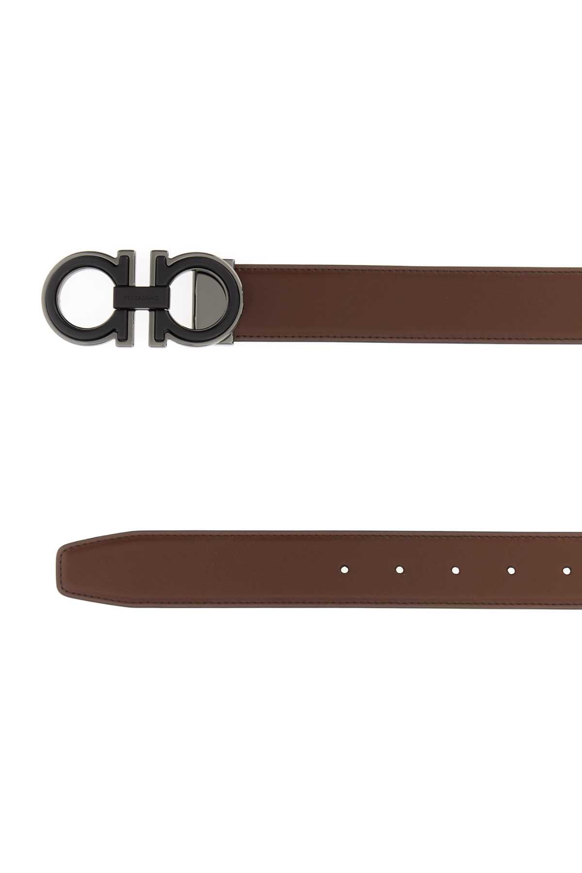 Salvatore Ferragamo Men Brown Leather Reversible Belt FERRAGAMO