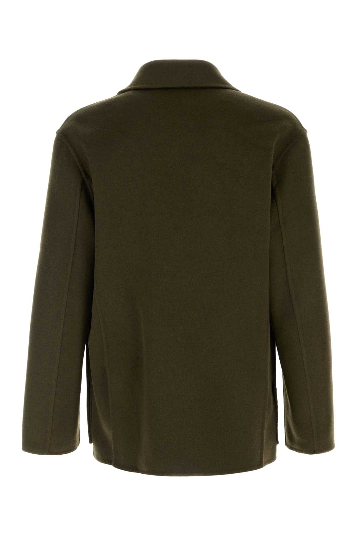 Salvatore Ferragamo Men Olive Green Wool Blend Coat FERRAGAMO