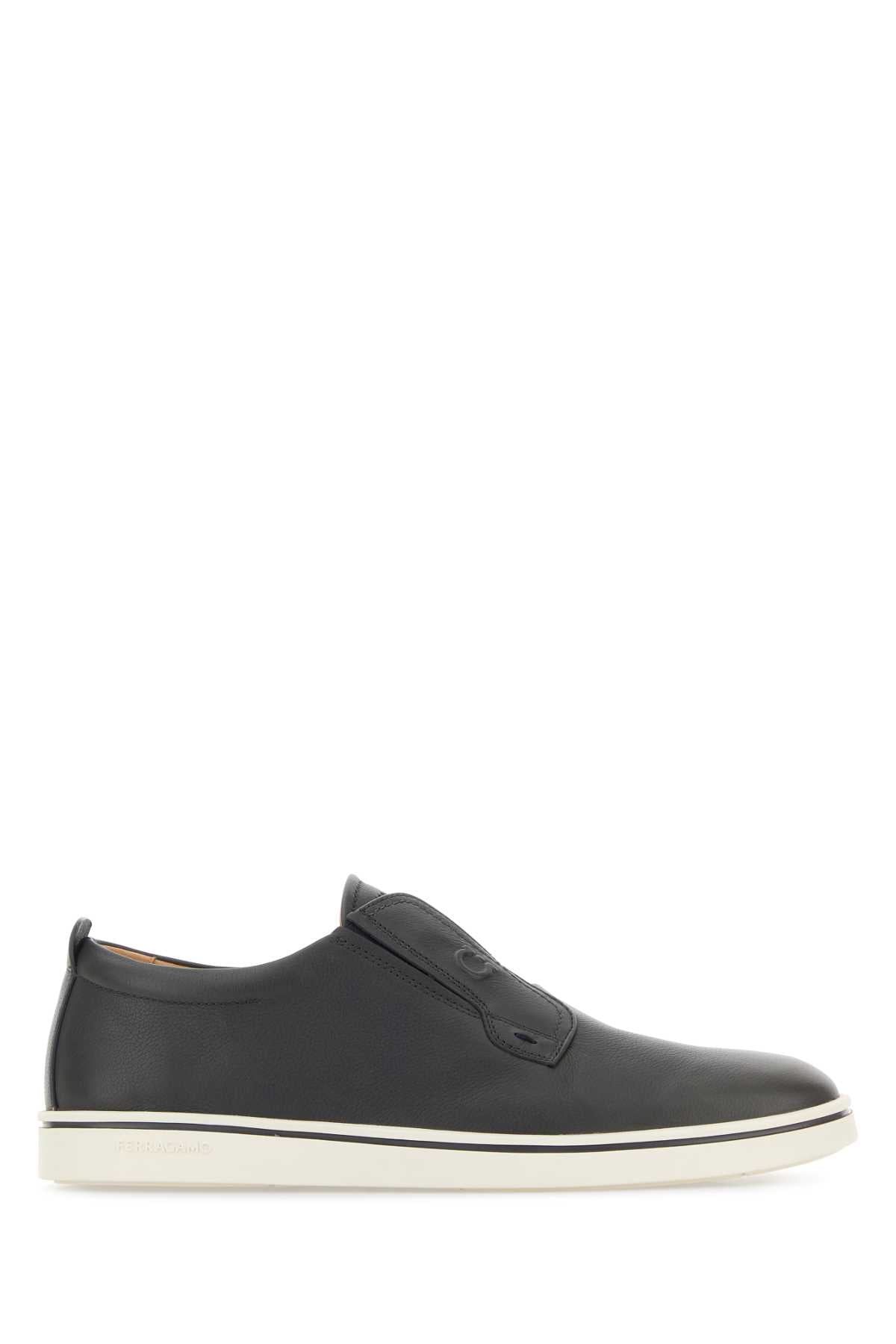Salvatore Ferragamo Men Dark Grey Leather Alfie Slip Ons FERRAGAMO