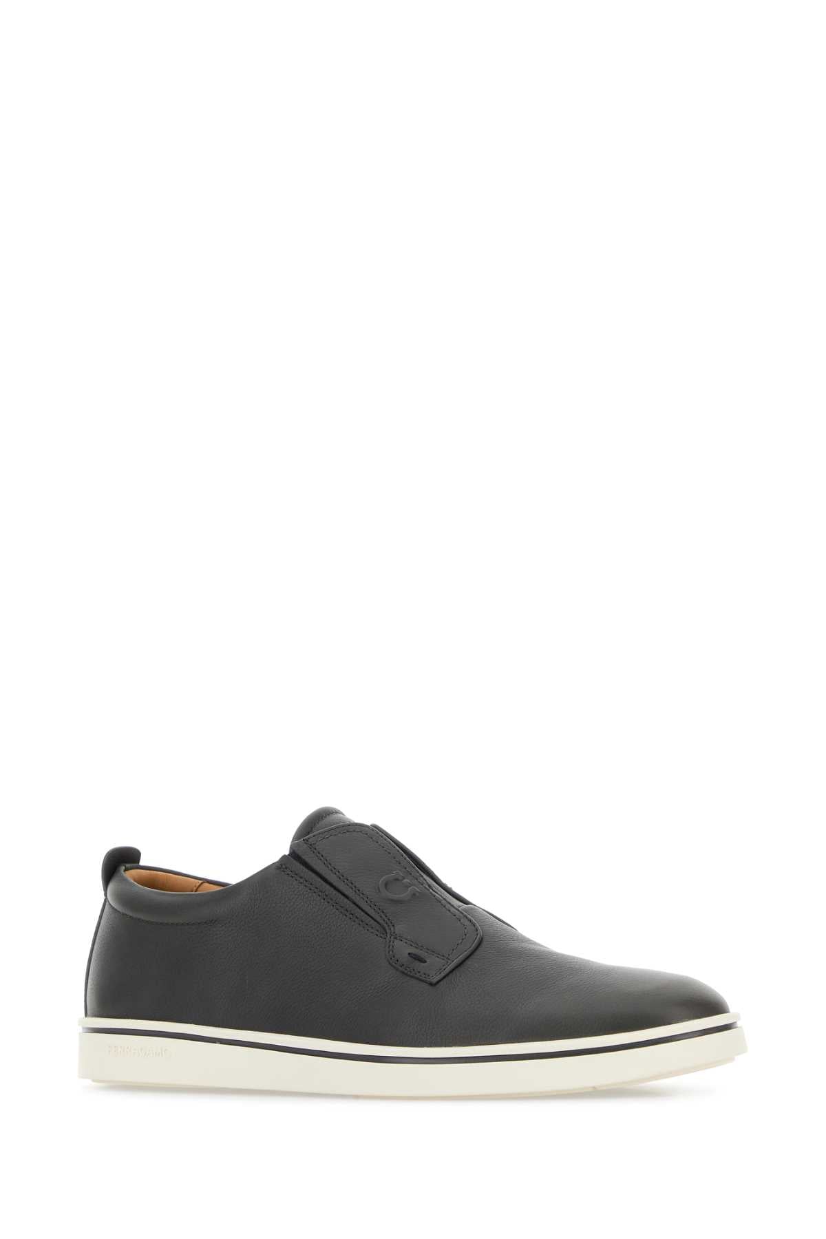 Salvatore Ferragamo Men Dark Grey Leather Alfie Slip Ons FERRAGAMO