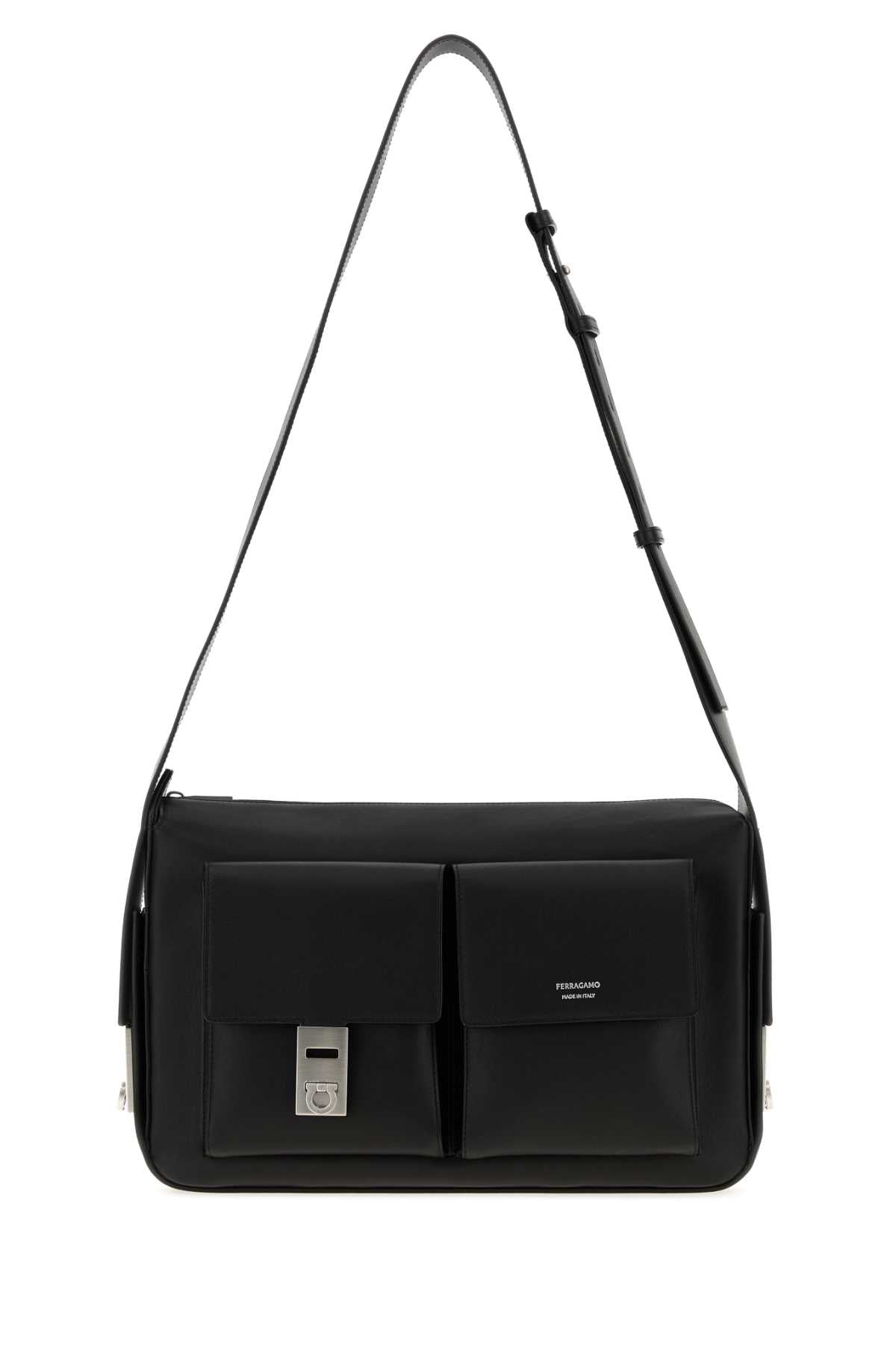 Salvatore Ferragamo Men Black Leather Twins Crossbody Bag FERRAGAMO