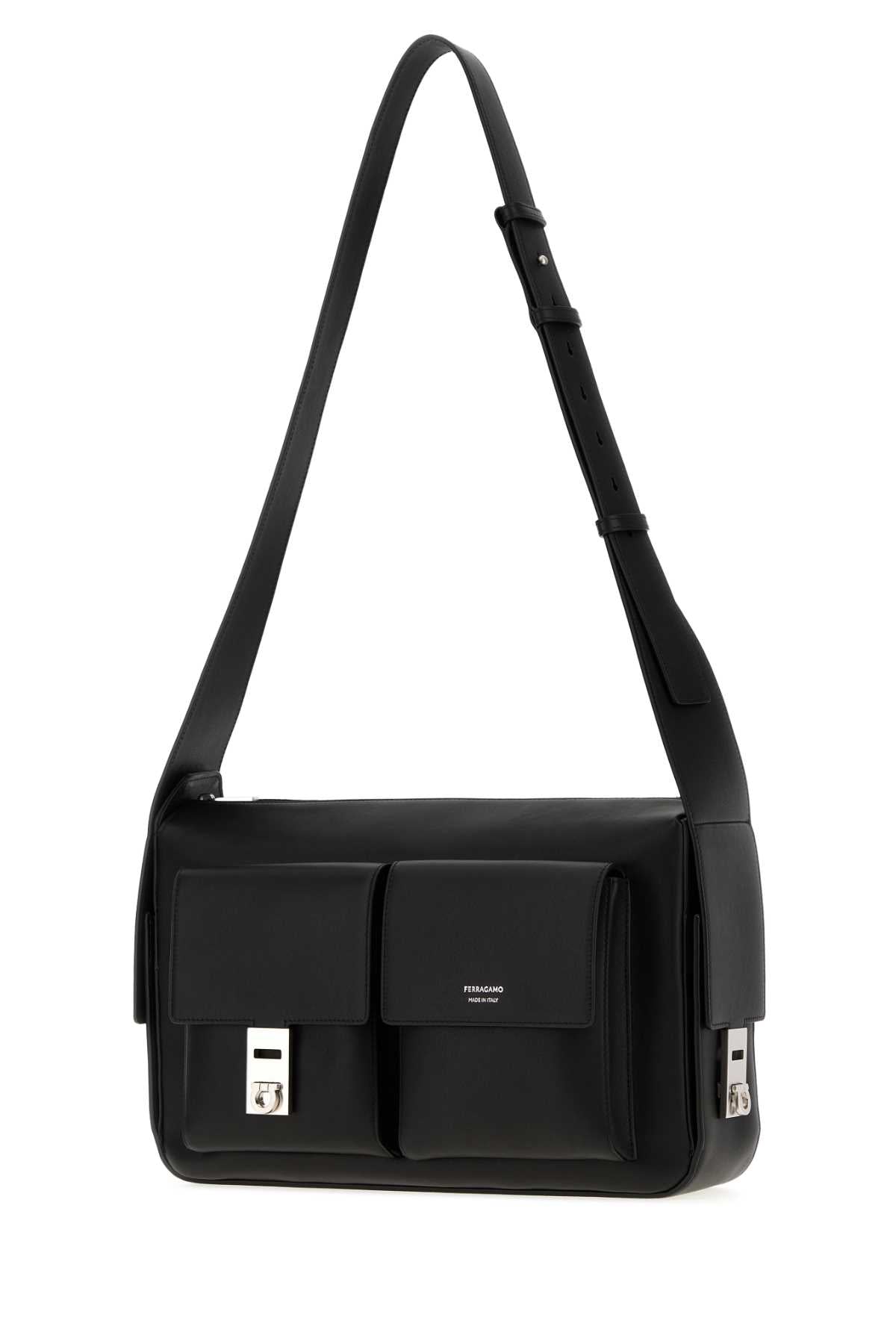 Salvatore Ferragamo Men Black Leather Twins Crossbody Bag FERRAGAMO