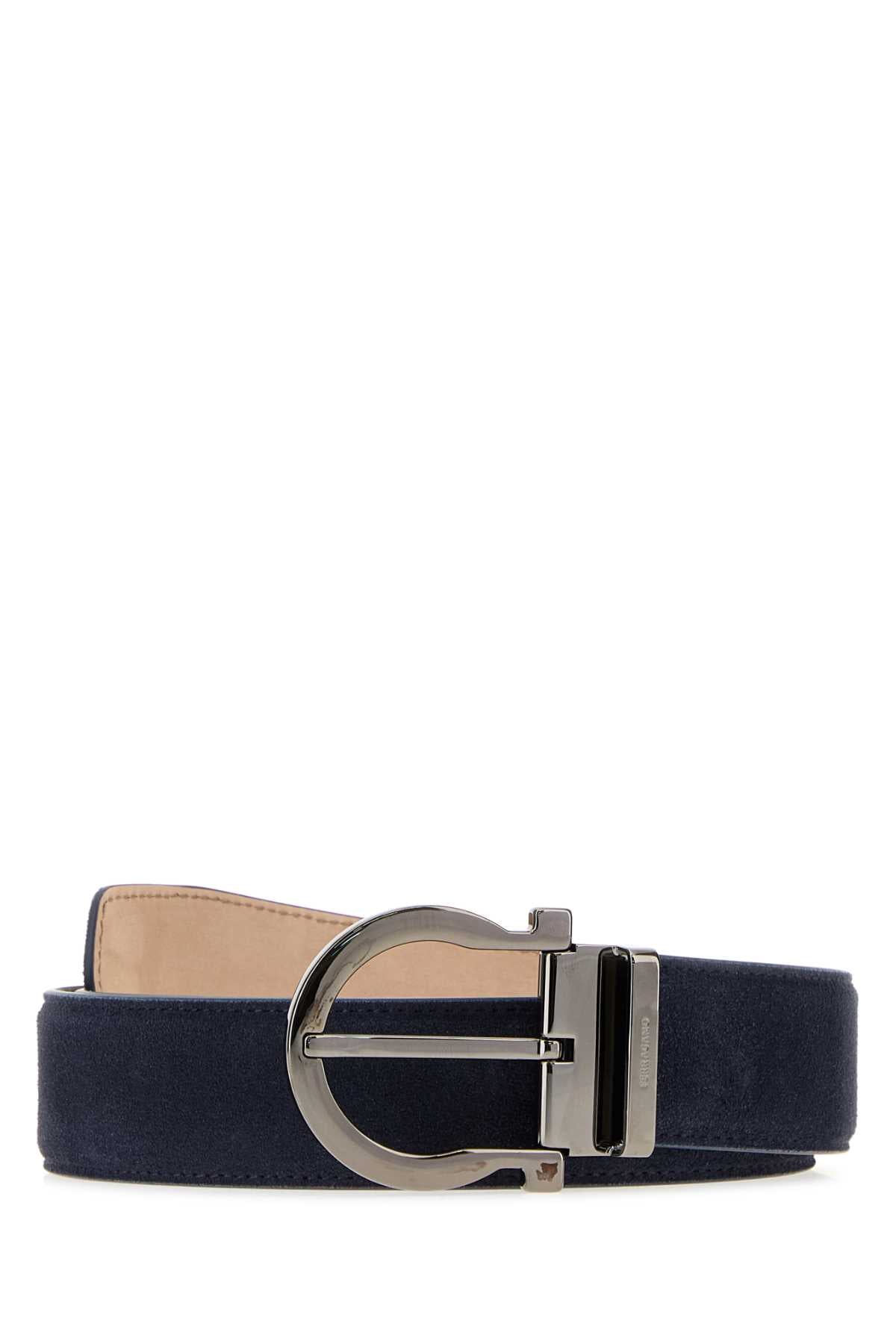 Salvatore Ferragamo Men Blue Suede Belt FERRAGAMO