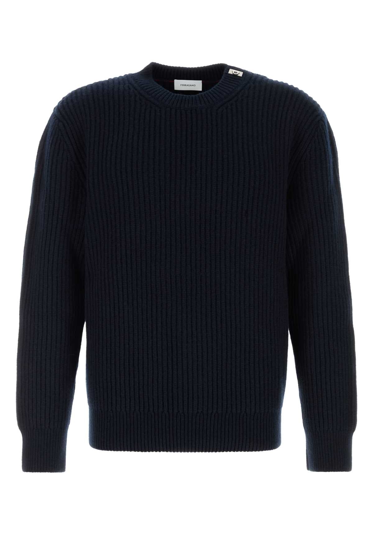 Salvatore Ferragamo Men Midnight Blue Wool Blend Sweater FERRAGAMO