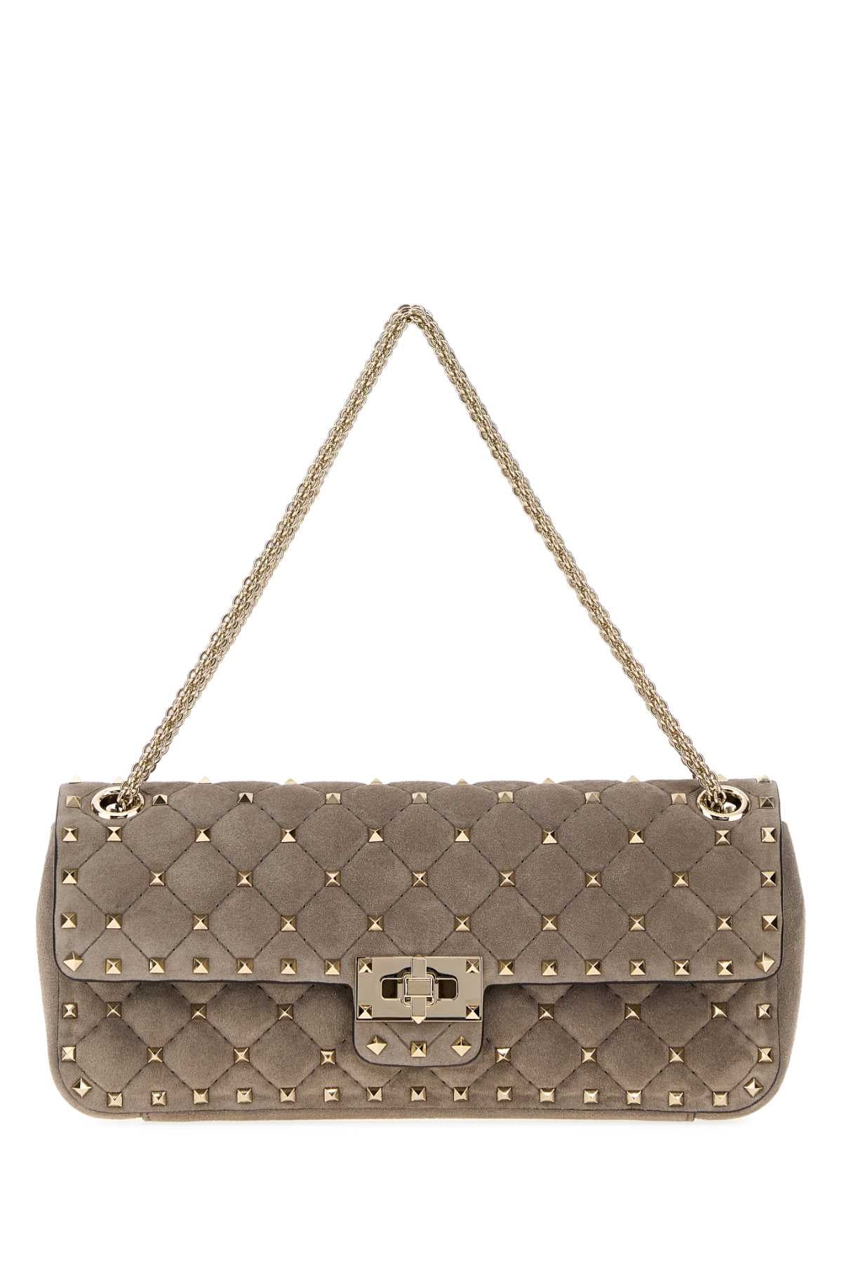 Valentino Garavani Women Dove Grey Suede Rockstud Shoulder Bag VALENTINO GARAVANI