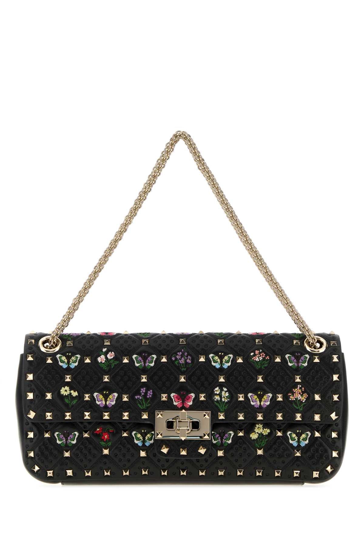 Valentino Garavani Women Black Leather Rockstud Shoulder Bag VALENTINO GARAVANI