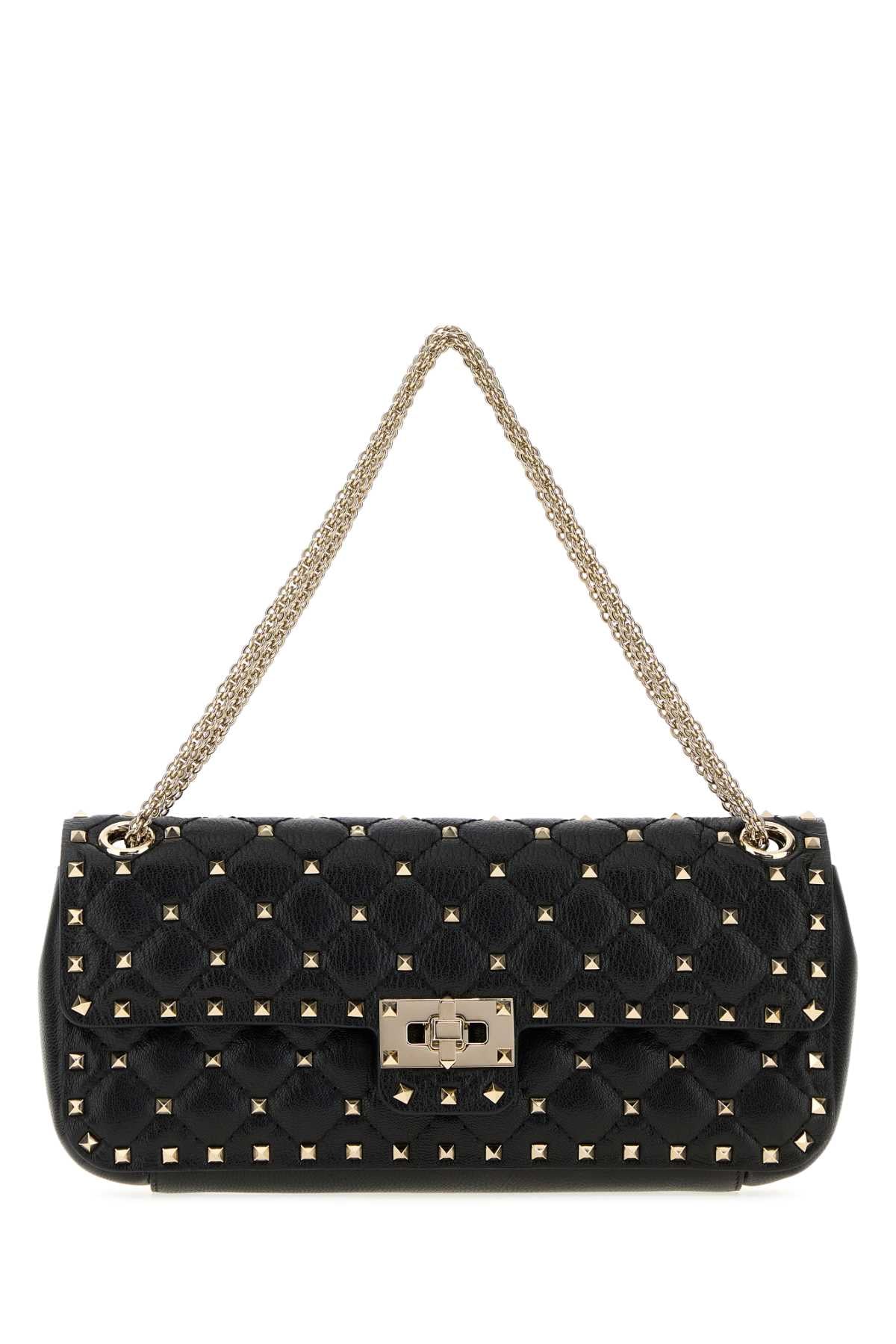 Valentino Garavani Women Black Leather Medium Rockstud Spike Shoulder Bag VALENTINO GARAVANI