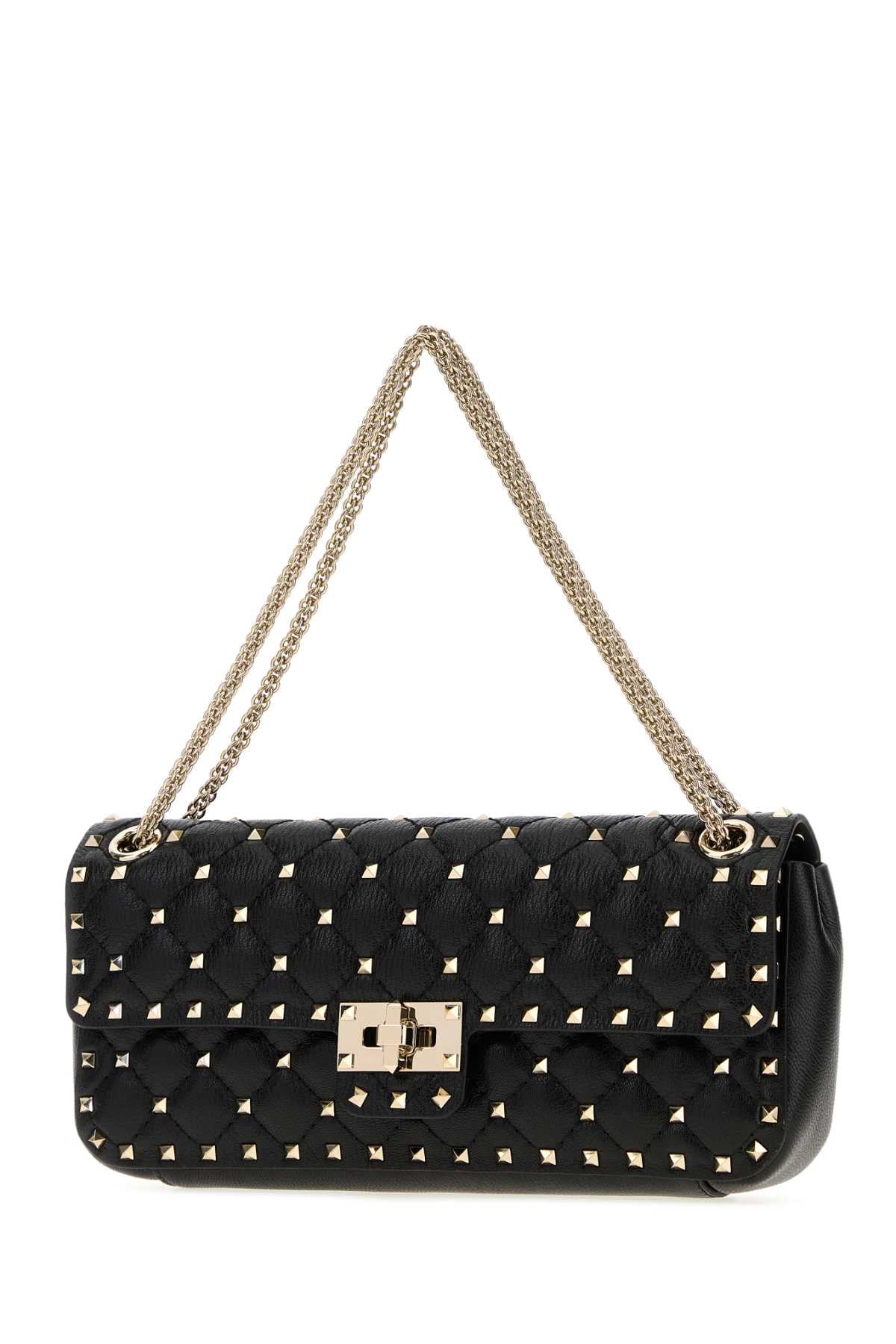 Valentino Garavani Women Black Leather Medium Rockstud Spike Shoulder Bag VALENTINO GARAVANI