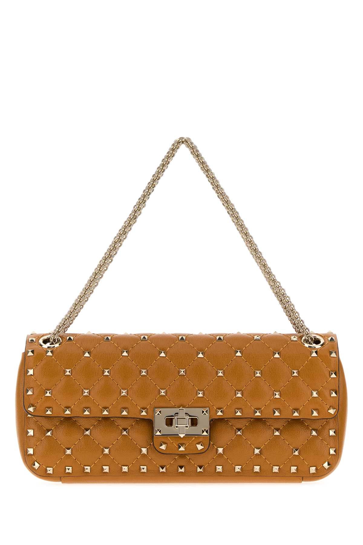 Valentino Garavani Women Caramel Leather Medium Rockstud Spike Shoulder Bag VALENTINO GARAVANI