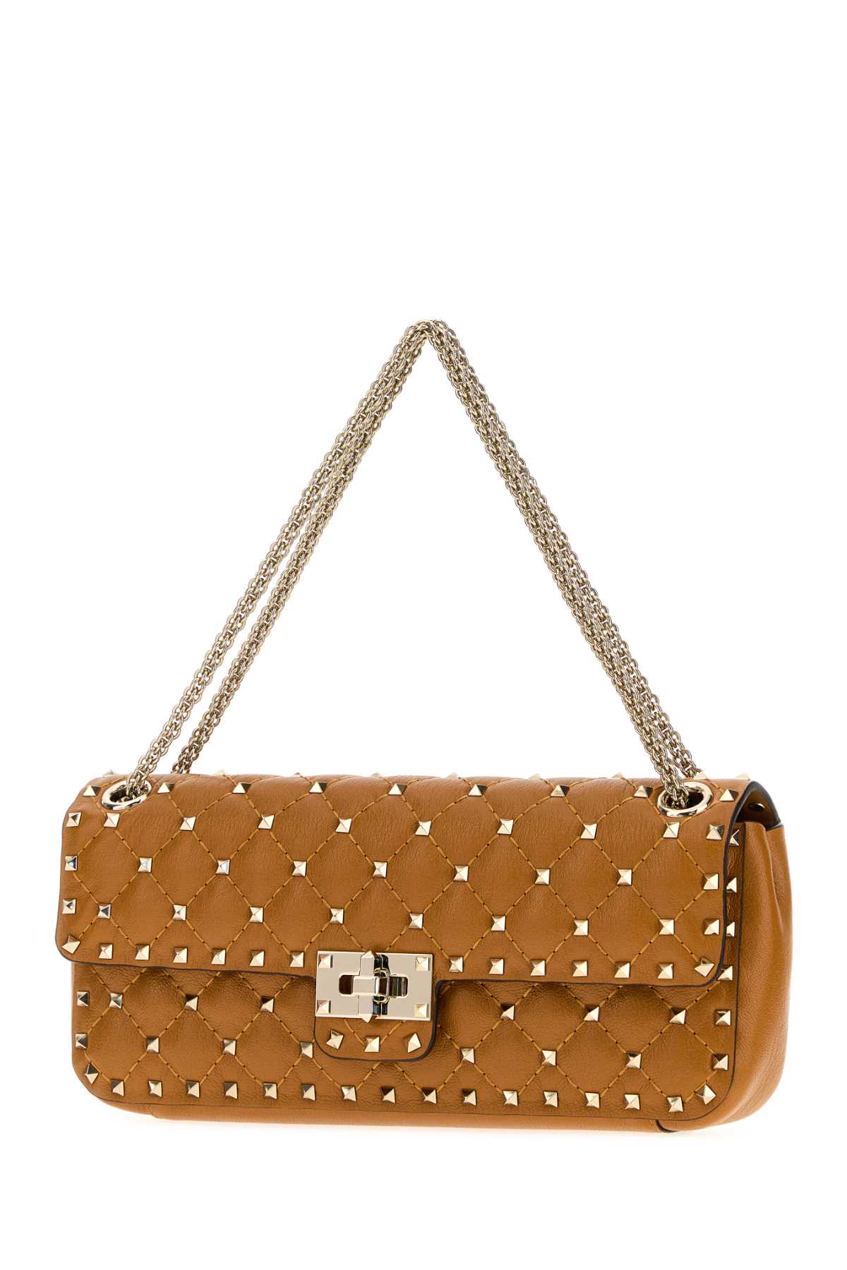 Valentino Garavani Women Caramel Leather Medium Rockstud Spike Shoulder Bag VALENTINO GARAVANI