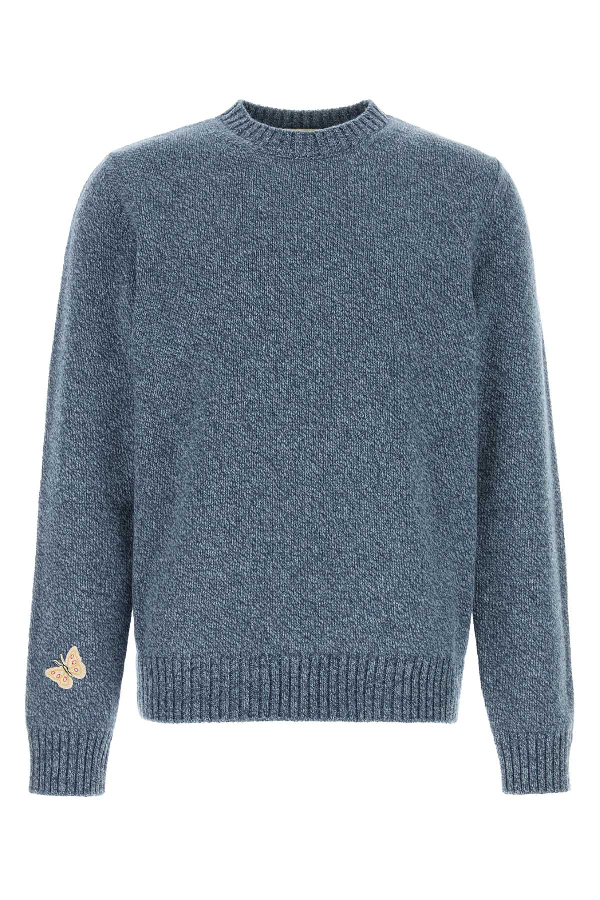 Valentino Garavani Men Melange Blue Wool Sweater VALENTINO GARAVANI