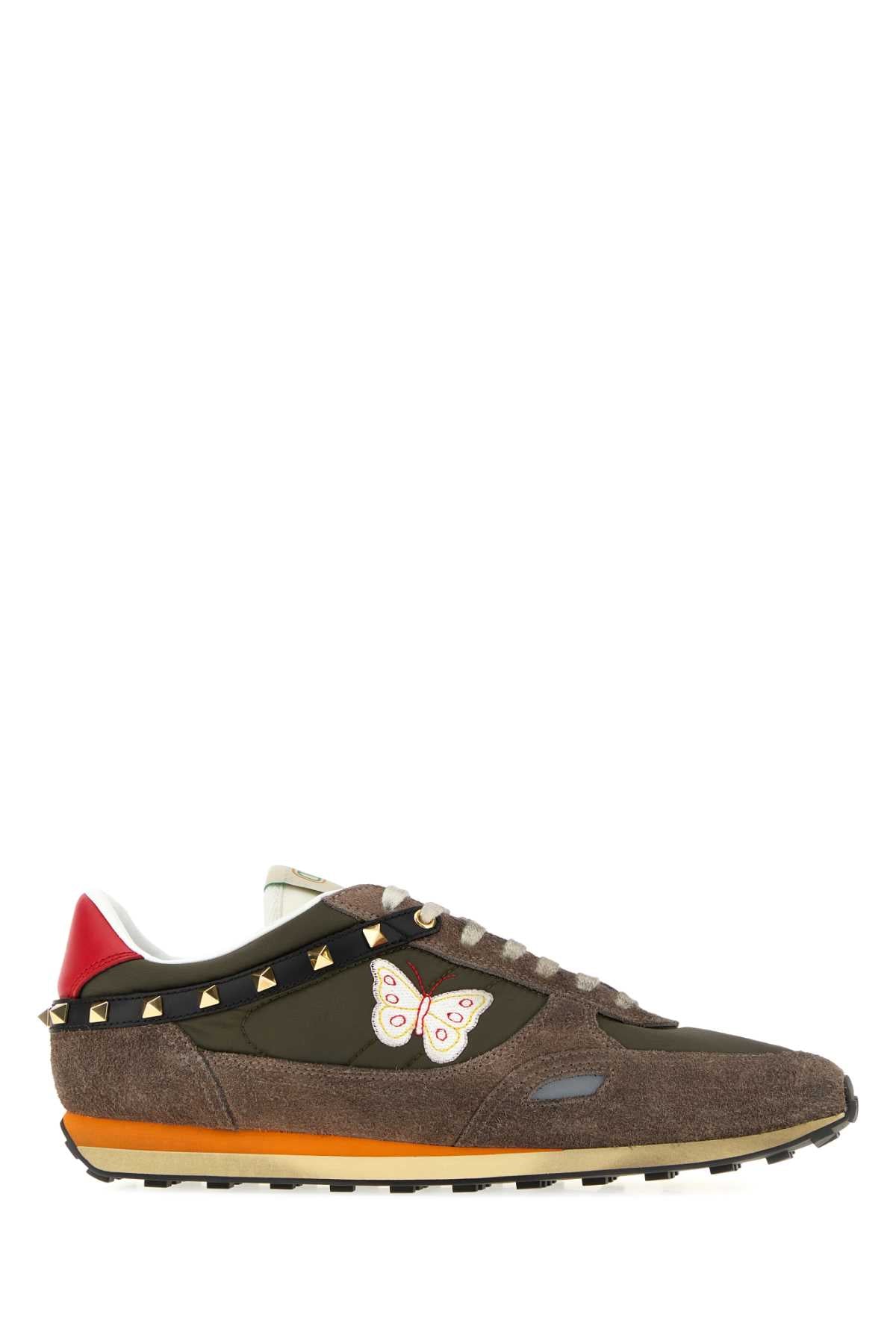Valentino Garavani Men Two-Tone Fabric And Suede Stud-Up Sneakers VALENTINO GARAVANI