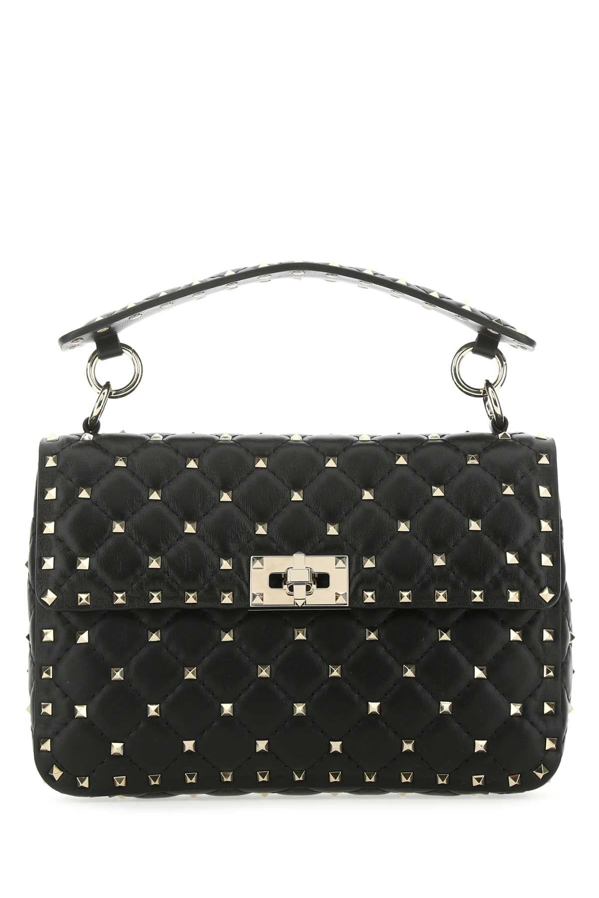 Valentino Garavani Women Black Nappa Leather Medium Rockstud Spike Handbag VALENTINO GARAVANI