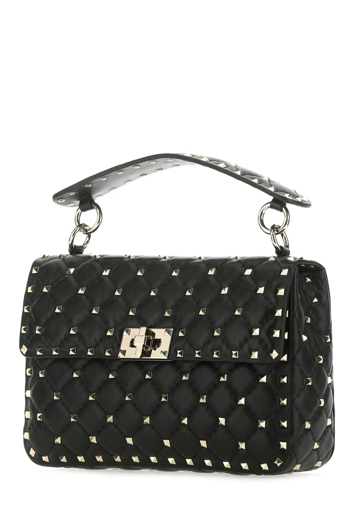 Valentino Garavani Women Black Nappa Leather Medium Rockstud Spike Handbag VALENTINO GARAVANI