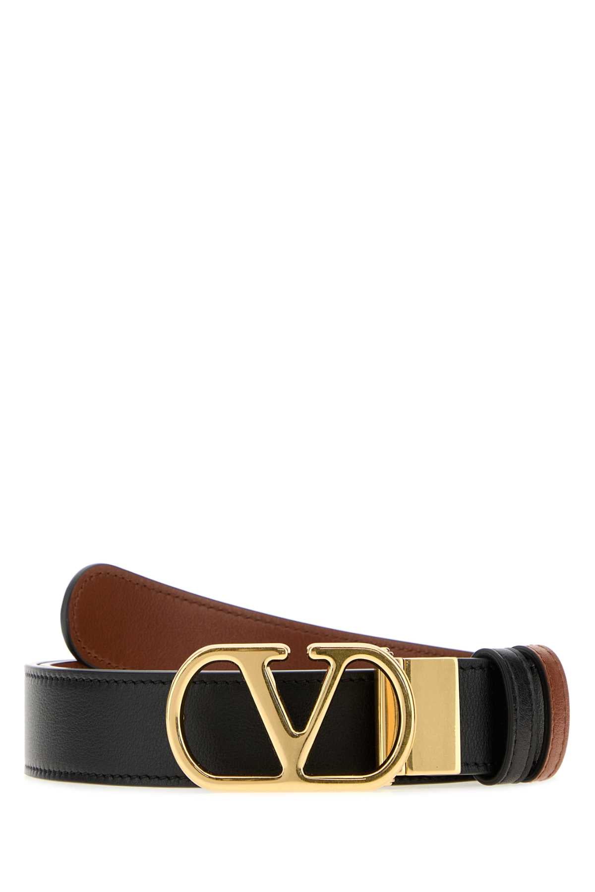 Valentino Garavani Men Black Leather Reversible Belt VALENTINO GARAVANI