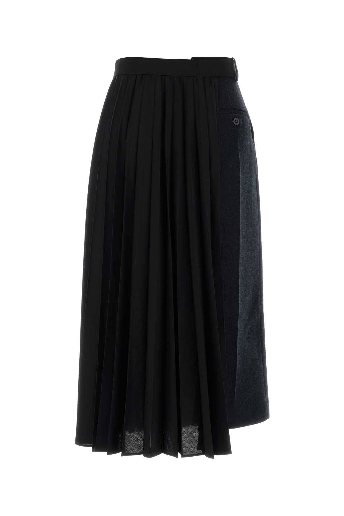 Sacai Women Two-Tone Wool And Twill Skirt SACAI