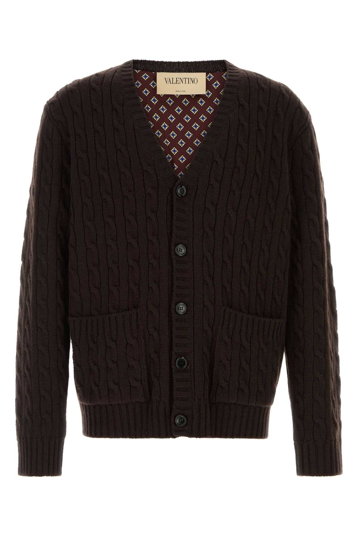 Valentino Garavani Men Brown Wool Cardigan VALENTINO GARAVANI