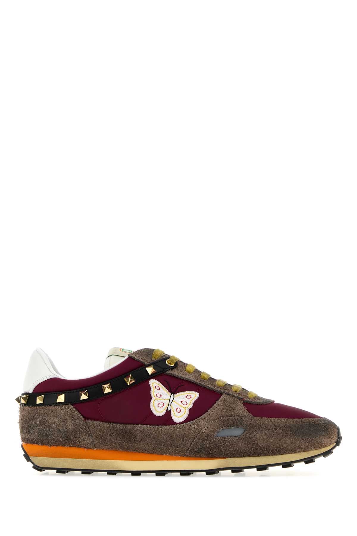 Valentino Garavani Men Two-Tone Fabric And Suede Stud-Up Sneakers VALENTINO GARAVANI