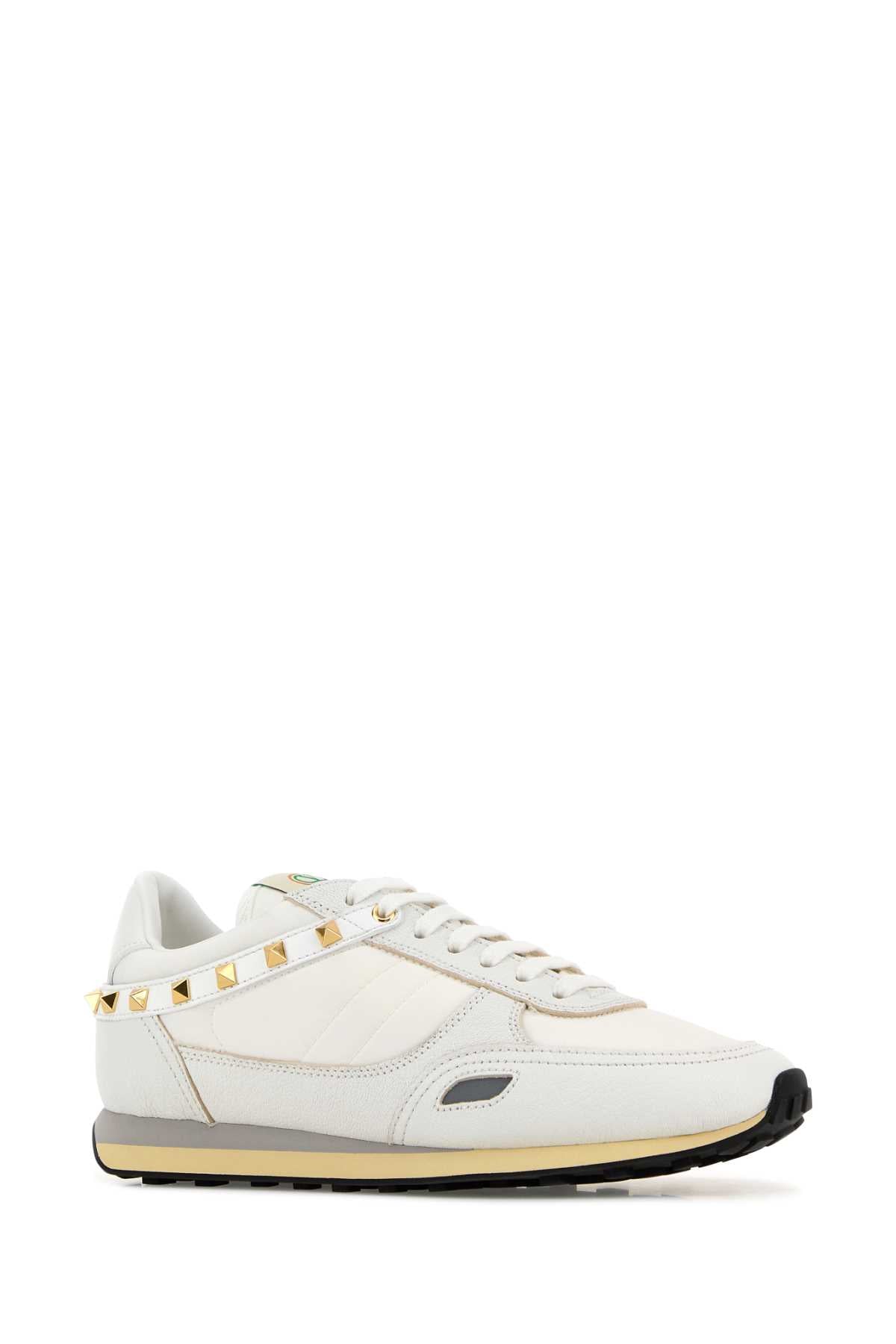Valentino Garavani Men White Leather And Nylon Stand Up Sneakers VALENTINO GARAVANI