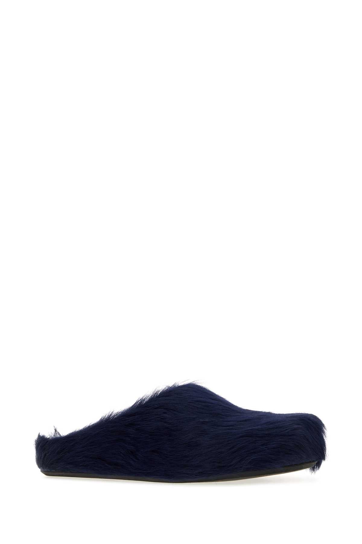Marni Men Navy Blue Calf Hair Fussbett Slippers MARNI