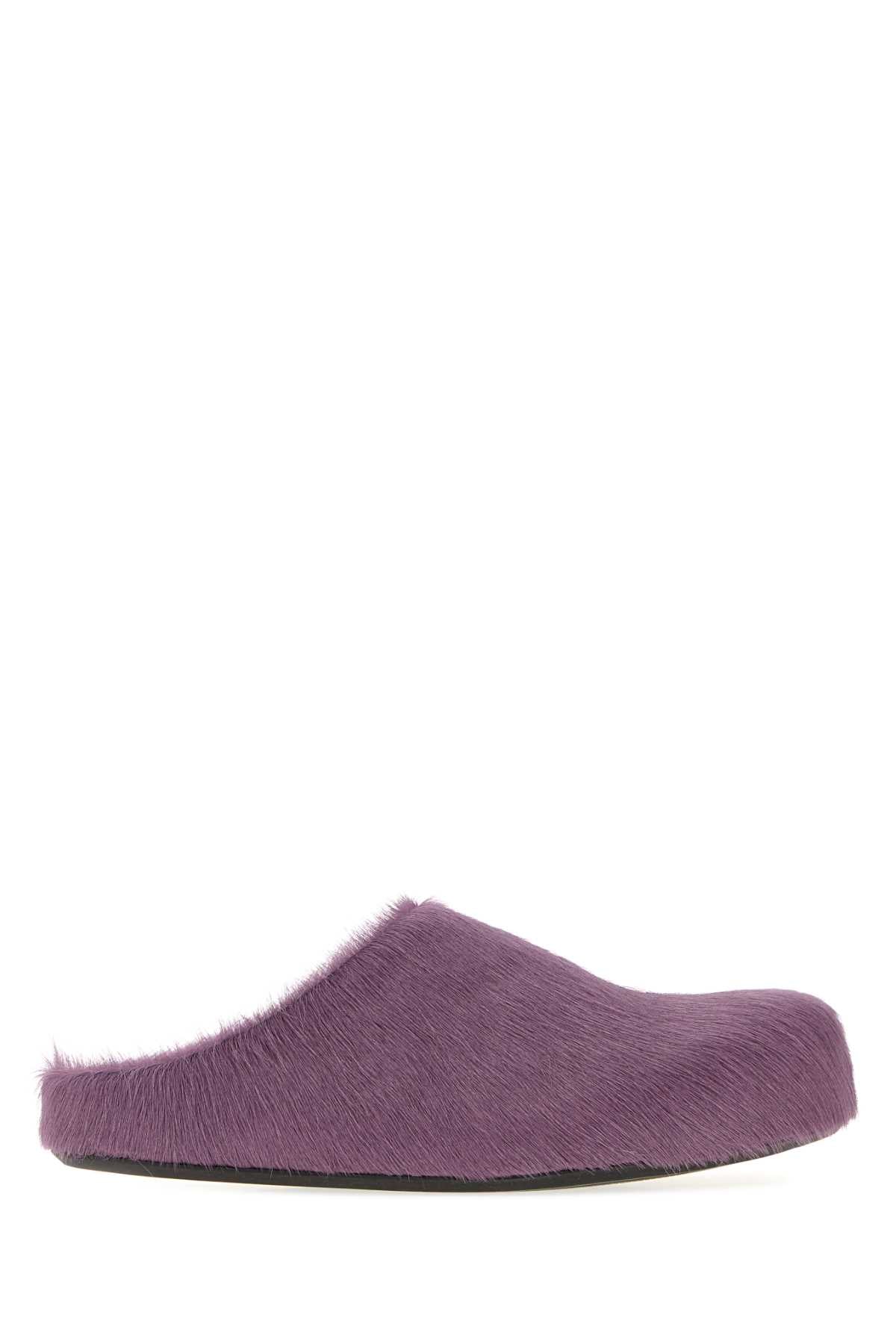 Marni Women Purple Calf Hair Fussbett Slippers MARNI