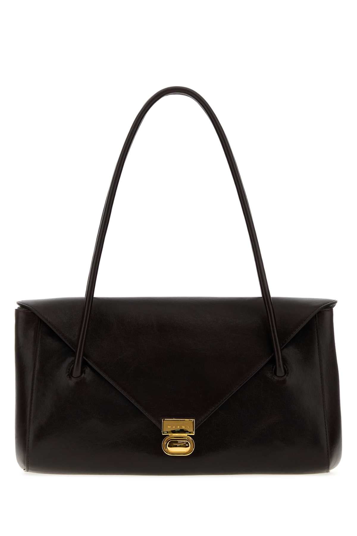 Marni Women Dark Brown Leather E/W Shoulder Bag