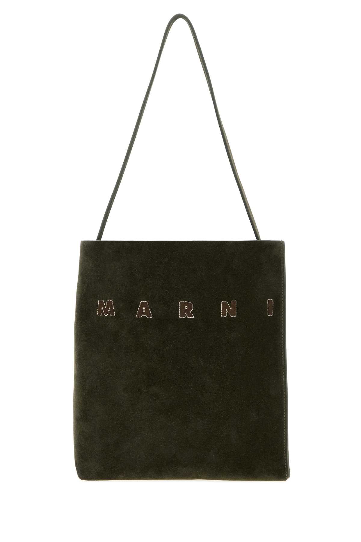 Marni Women Bottle Green Suede Small Museo Shoulder Bag MARNI