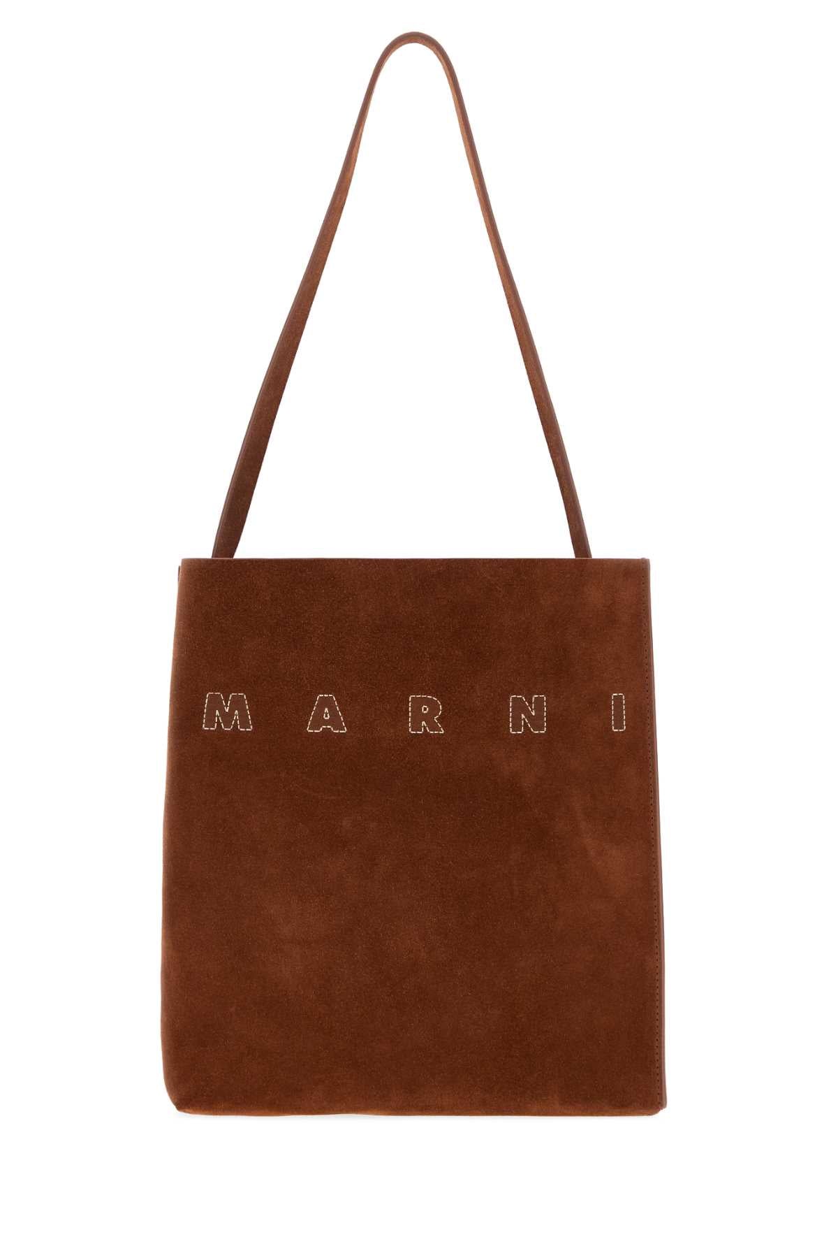 Marni Women Caramel Suede Small Museo Shoulder Bag MARNI