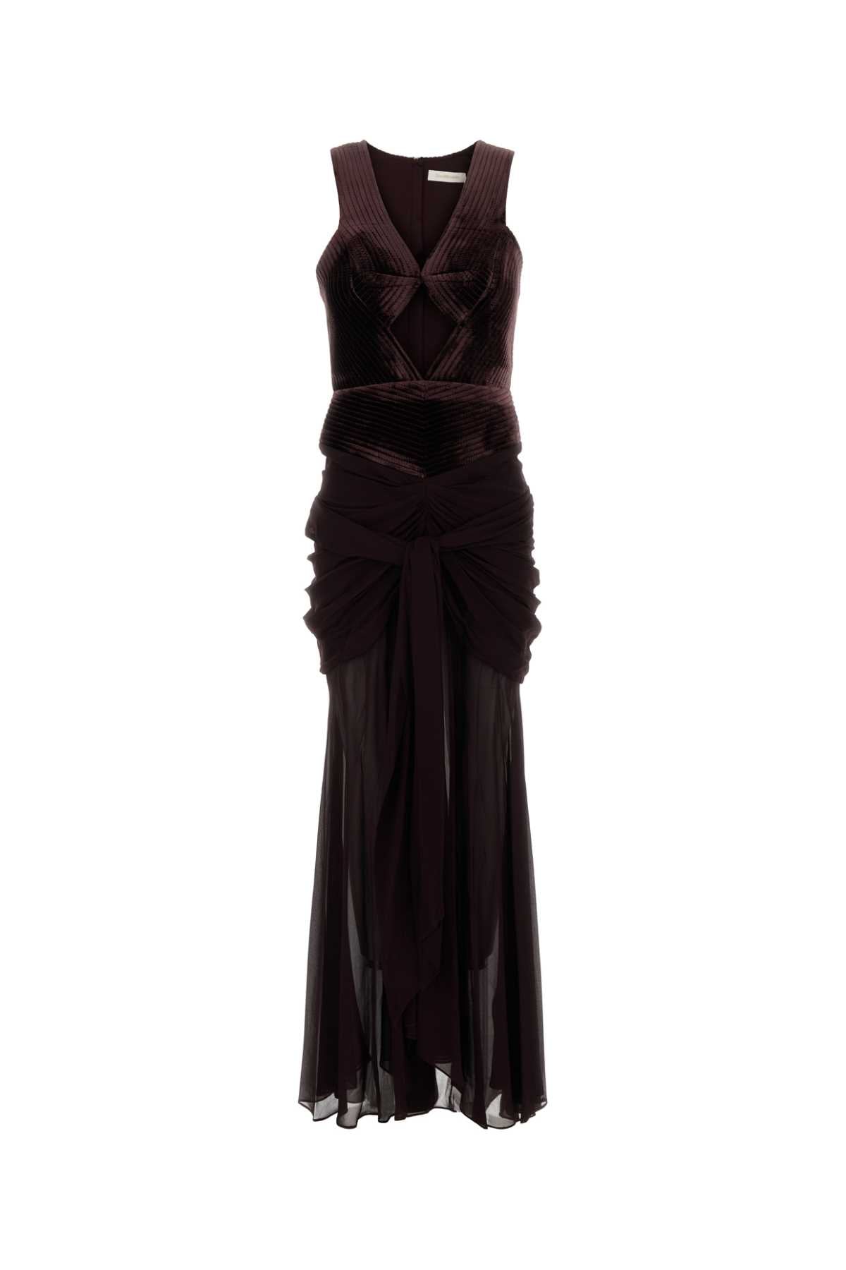 Zimmermann Women Aubergine Corduroy And Crepe Valiant Long-Dress ZIMMERMANN