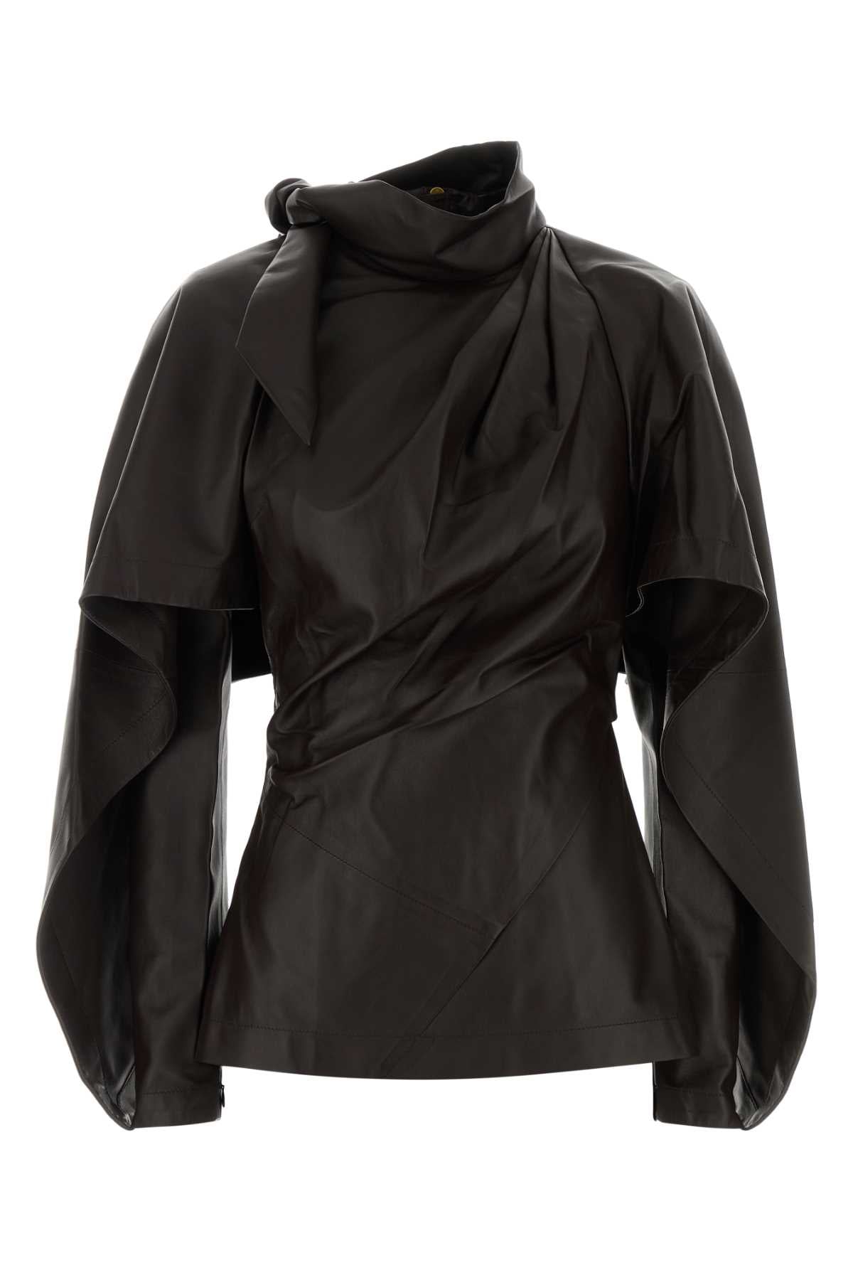 Zimmermann Women Dark Brown Leather Valiant Blouse ZIMMERMANN